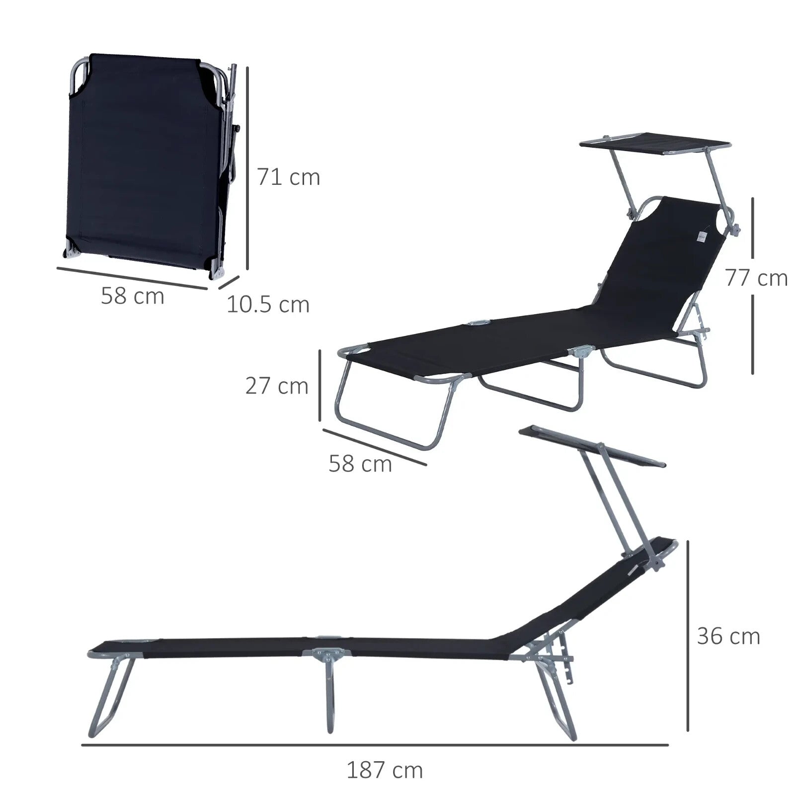 2 Foldable Outdoor Sun Loungers with Removable Shade Canopy and Patio Recliner S - Home and Garden Furniture Shop - rustic - furniture