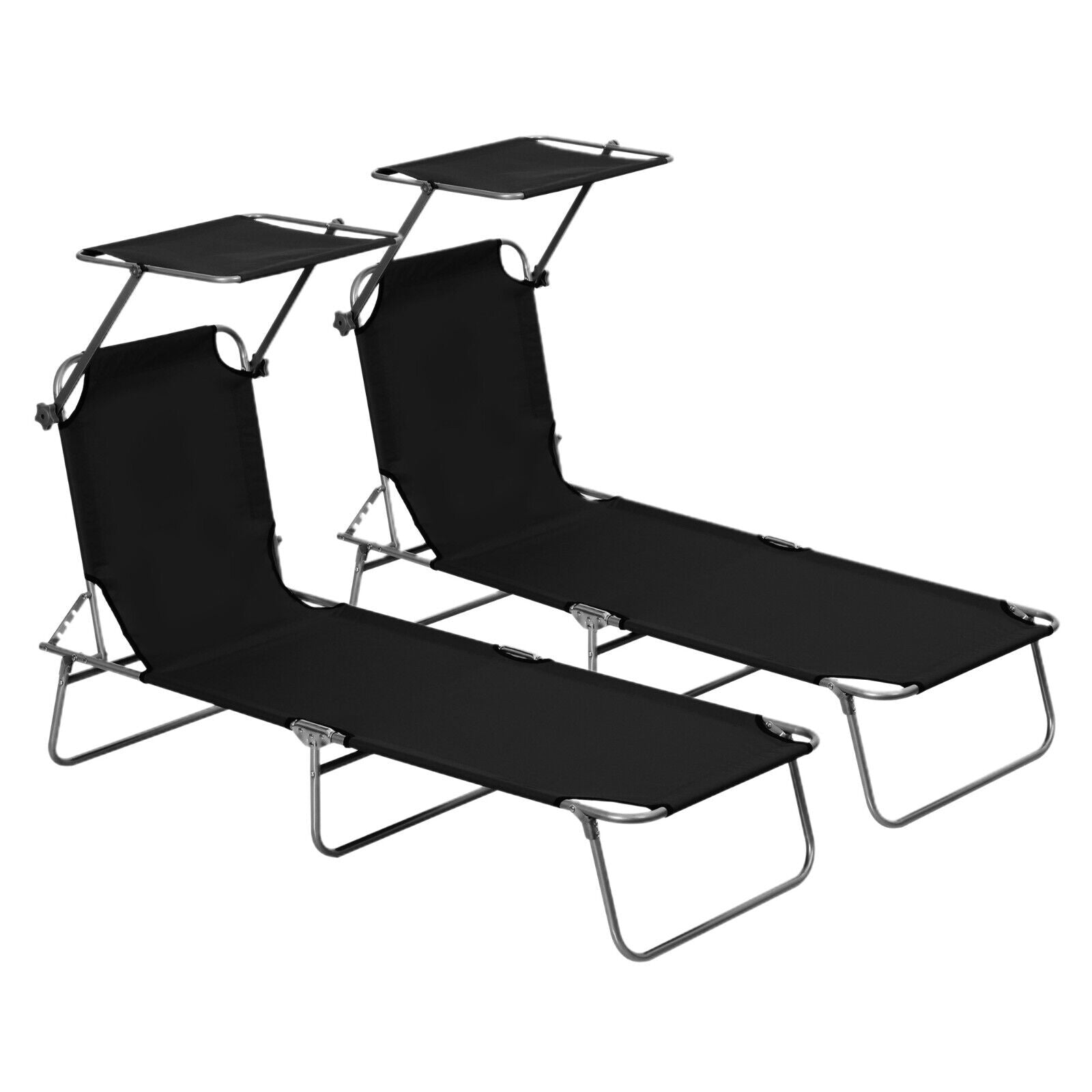 2 Foldable Outdoor Sun Loungers with Removable Shade Canopy & Patio Recliner Set - Home and Garden Furniture Shop - #rustic - furniture#