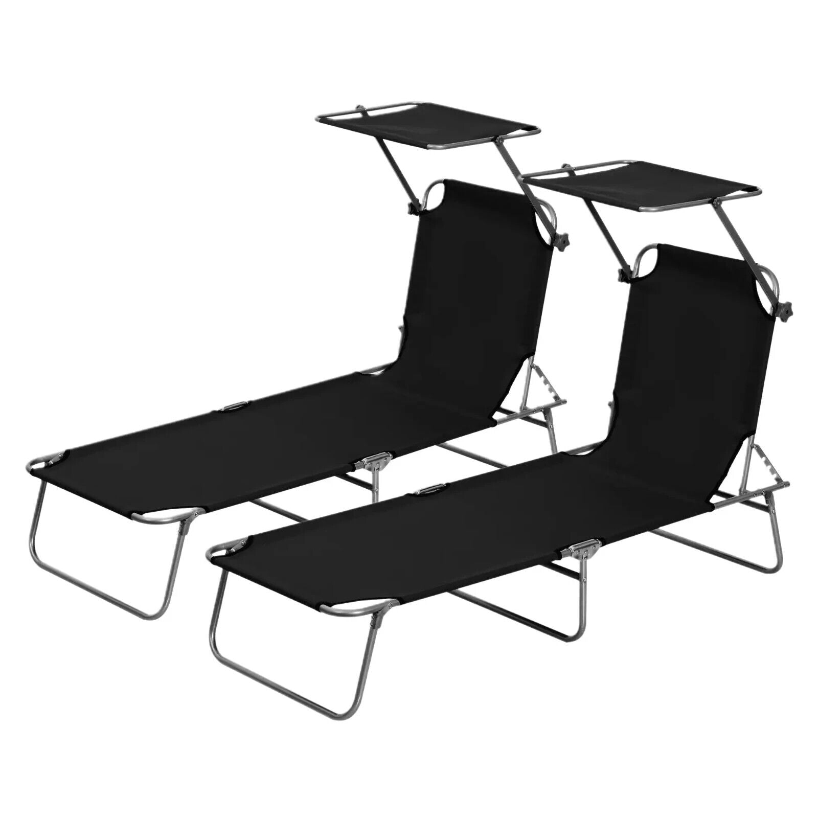 2 Foldable Outdoor Sun Loungers with Removable Shade Canopy & Patio Recliner Set - Home and Garden Furniture Shop - #rustic - furniture#