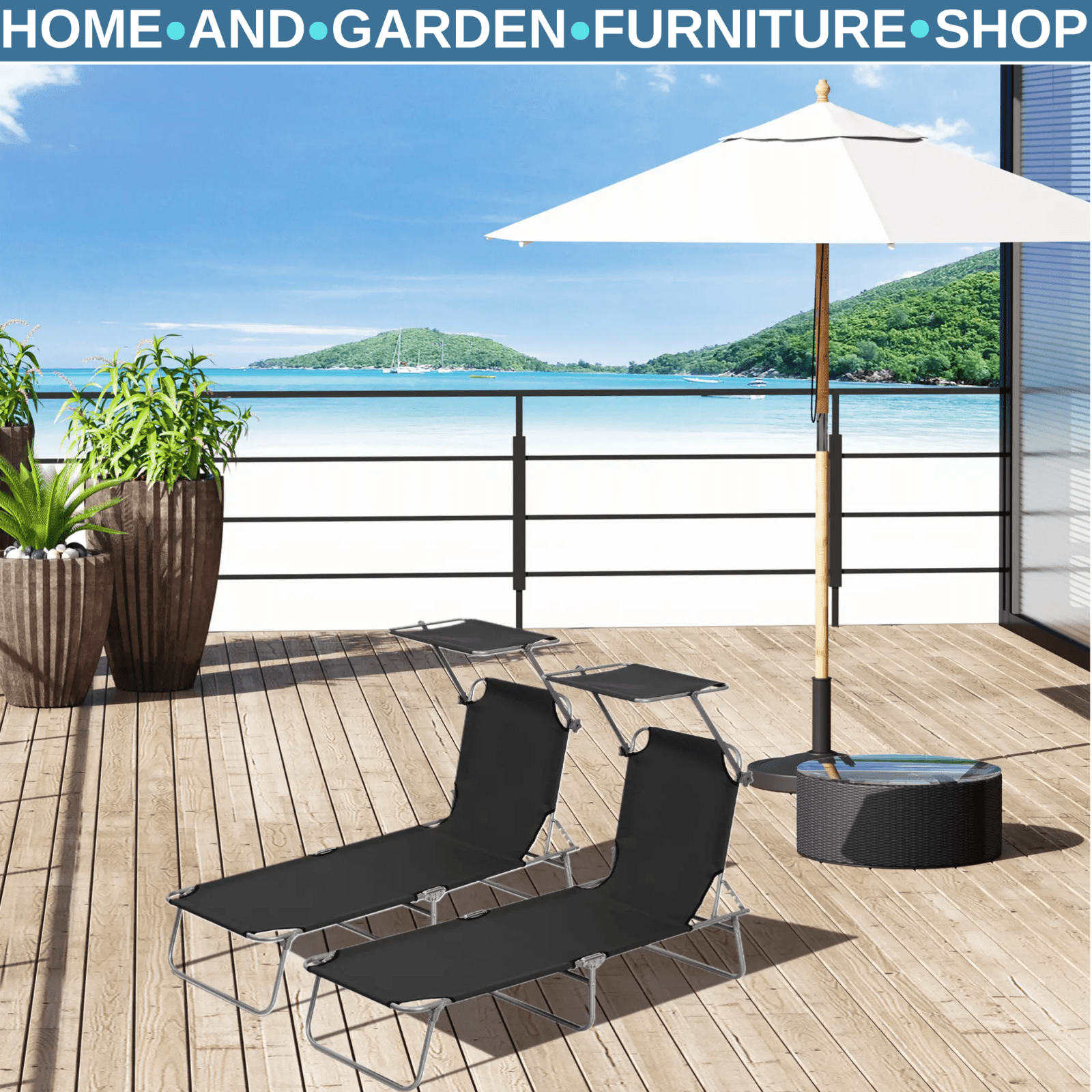 2 Foldable Outdoor Sun Loungers with Removable Shade Canopy & Patio Recliner Set - Home and Garden Furniture Shop - #rustic - furniture#