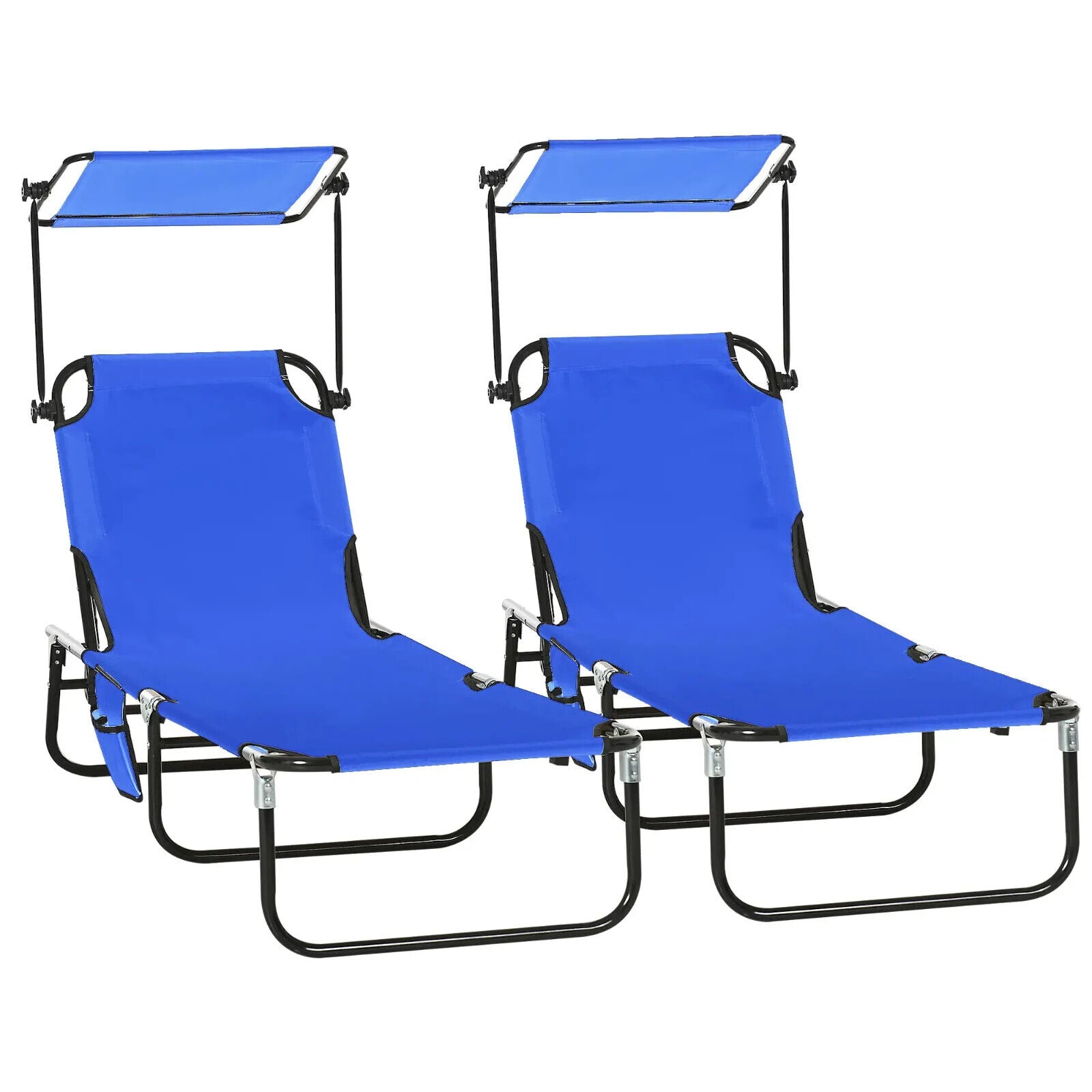 2 Folding Sun Loungers with Canopy Adjustable Reclining Chairs with Side Pockets - Home and Garden Furniture Shop - #rustic - furniture#