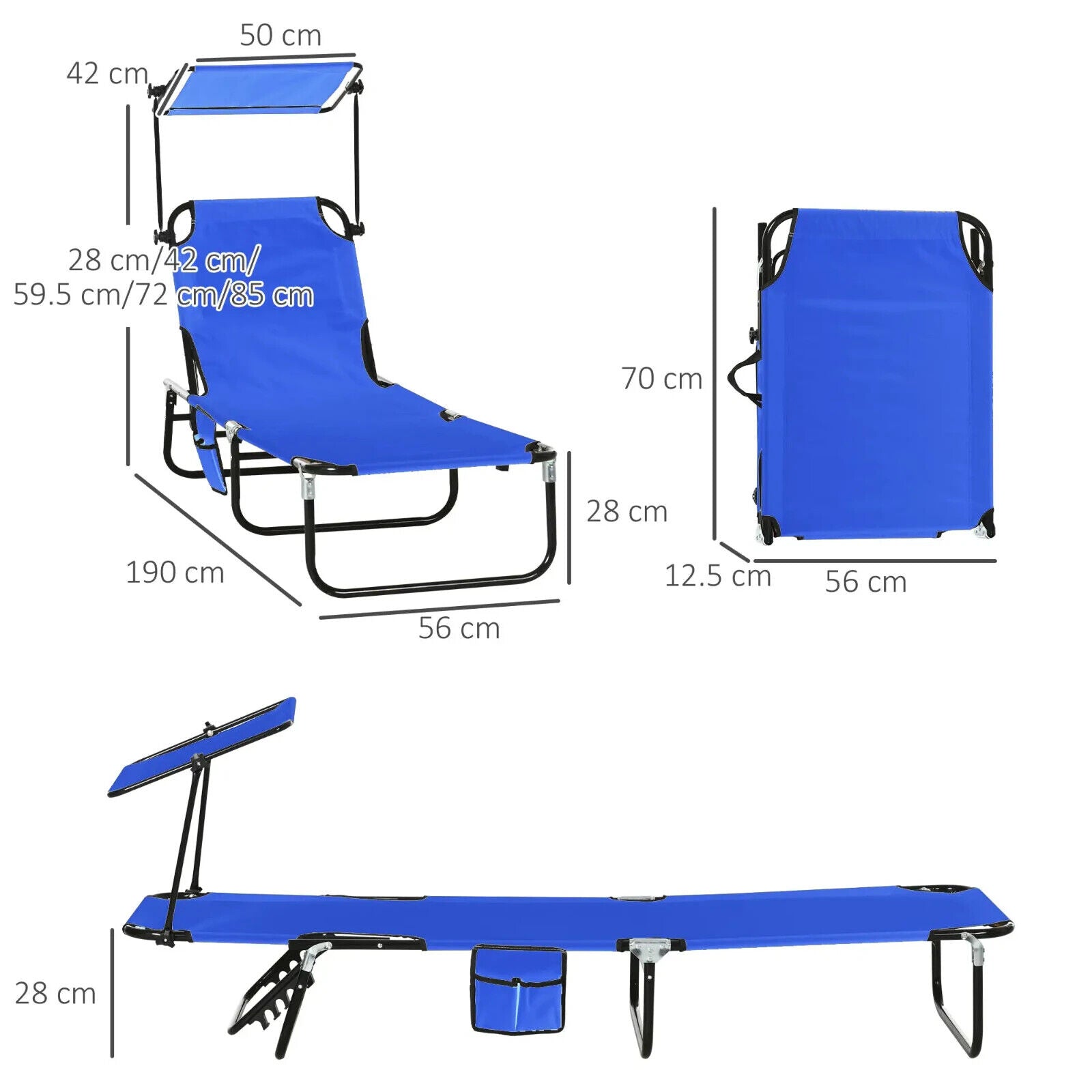 2 Folding Sun Loungers with Canopy Adjustable Reclining Chairs with Side Pockets - Home and Garden Furniture Shop - #rustic - furniture#