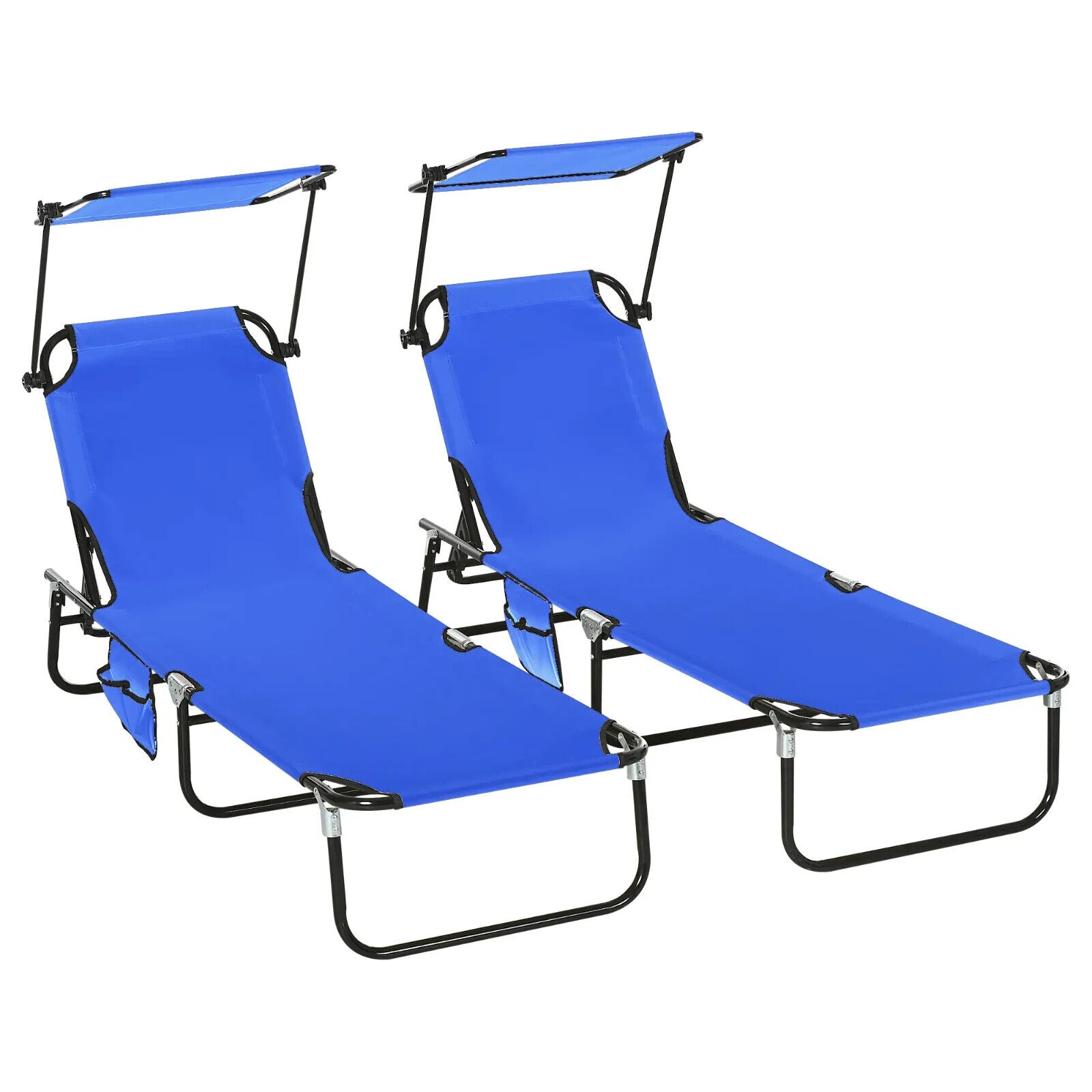 2 Folding Sun Loungers with Canopy Adjustable Reclining Chairs with Side Pockets - Home and Garden Furniture Shop - #rustic - furniture#