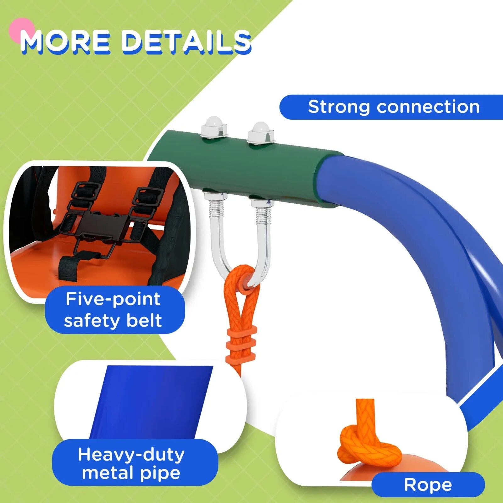 2 in 1 Baby Nursery Swing with Safety Belt Comfortable Seat and Metal for Kids - Home and Garden Furniture Shop - rustic - furniture