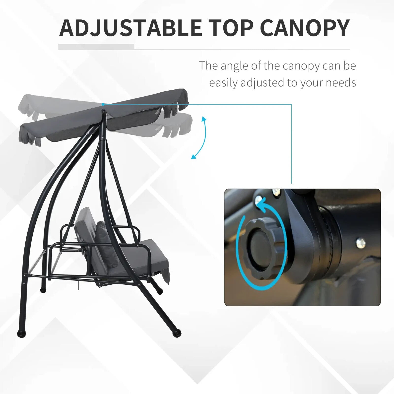 2 - in - 1 Hammock Swing Chair 3 Seater Powder Coated w/ Cushion & Canopy Dark Grey - Home and Garden Furniture Shop - rustic - furniture