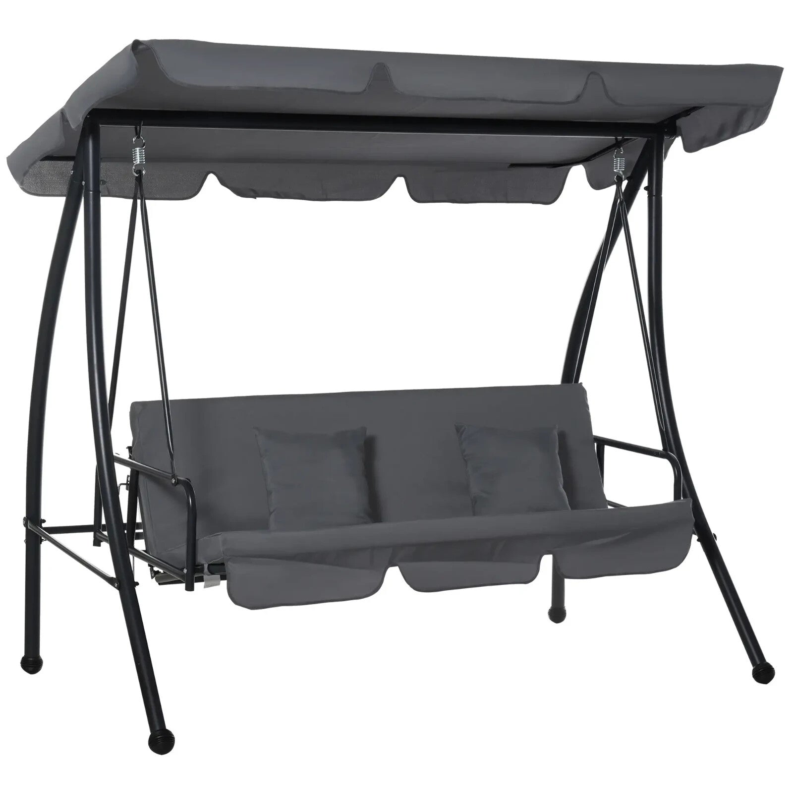 2 - in - 1 Hammock Swing Chair 3 Seater Powder Coated w/ Cushion & Canopy Dark Grey - Home and Garden Furniture Shop - rustic - furniture