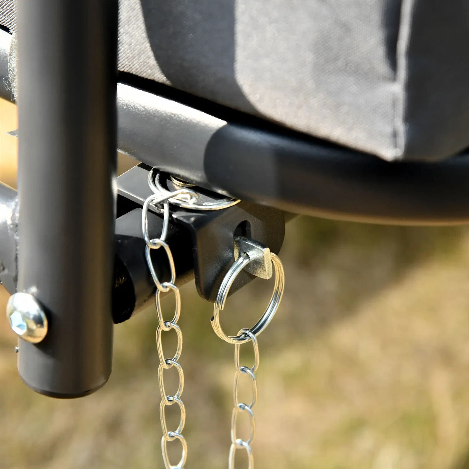 2 - in - 1 Hammock Swing Chair 3 Seater Powder Coated w/ Cushion & Canopy Dark Grey - Home and Garden Furniture Shop - rustic - furniture