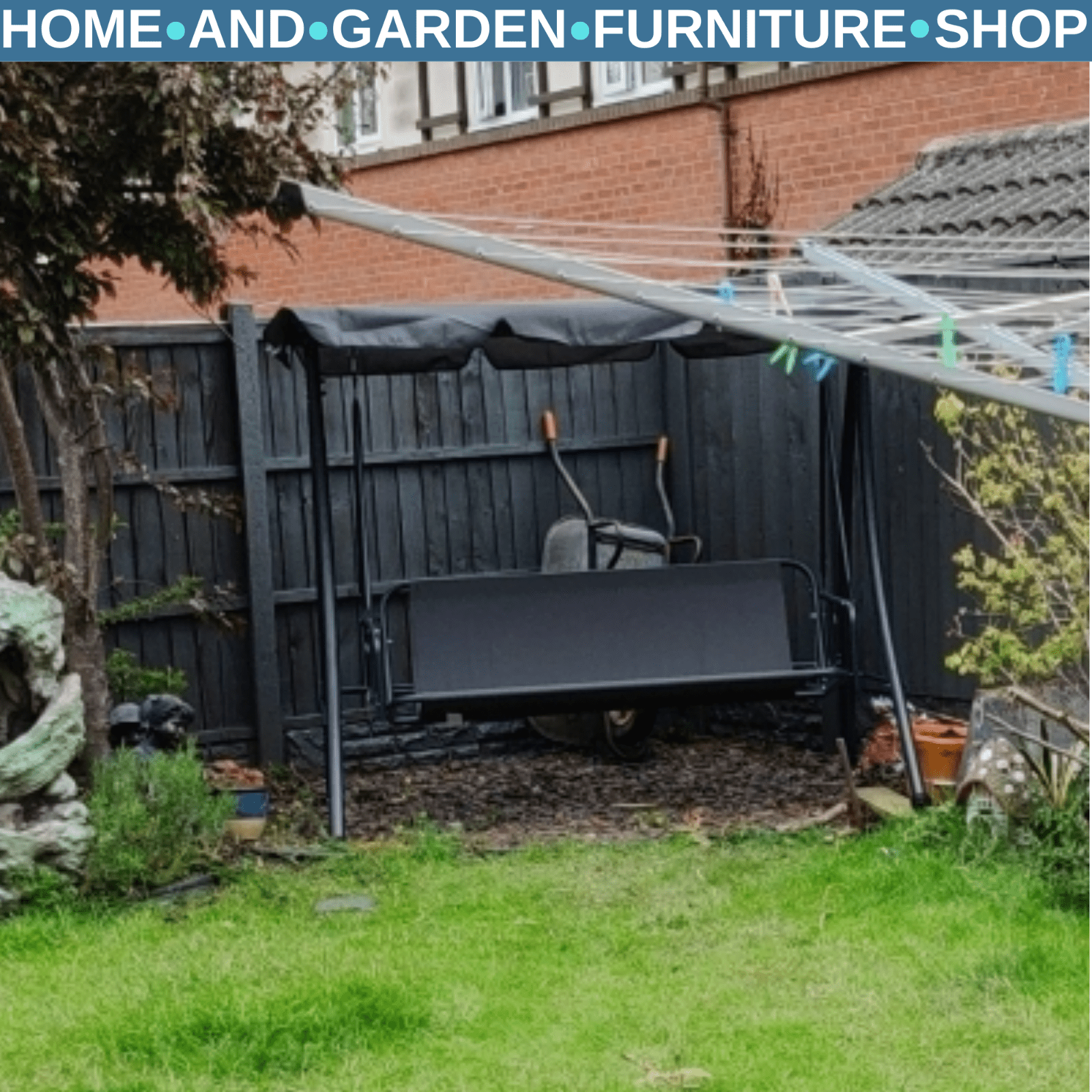 2 - in - 1 Hammock Swing Chair 3 Seater Powder Coated w/ Cushion & Canopy Dark Grey - Home and Garden Furniture Shop - rustic - furniture