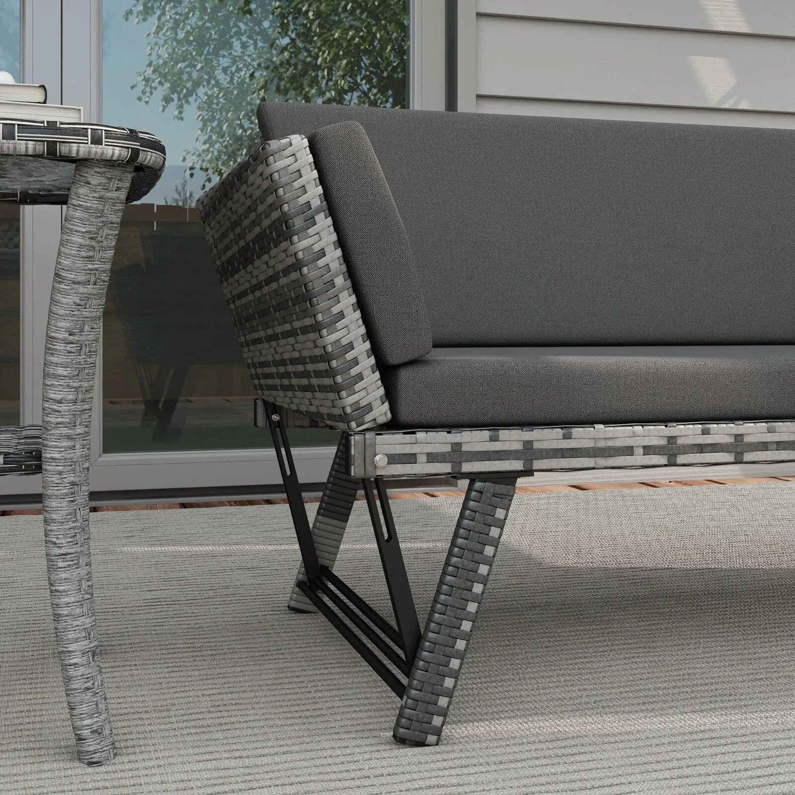 2 in 1 Rattan Folding Daybed Sofa Bench Garden Chaise Lounger with Cushion - Home and Garden Furniture Shop - rustic - furniture
