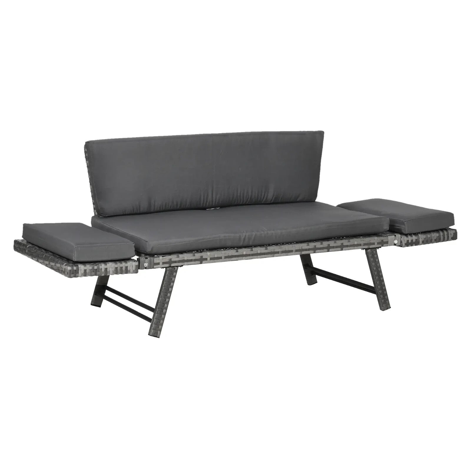2 in 1 Rattan Folding Daybed Sofa Bench Garden Chaise Lounger with Cushion - Home and Garden Furniture Shop - rustic - furniture