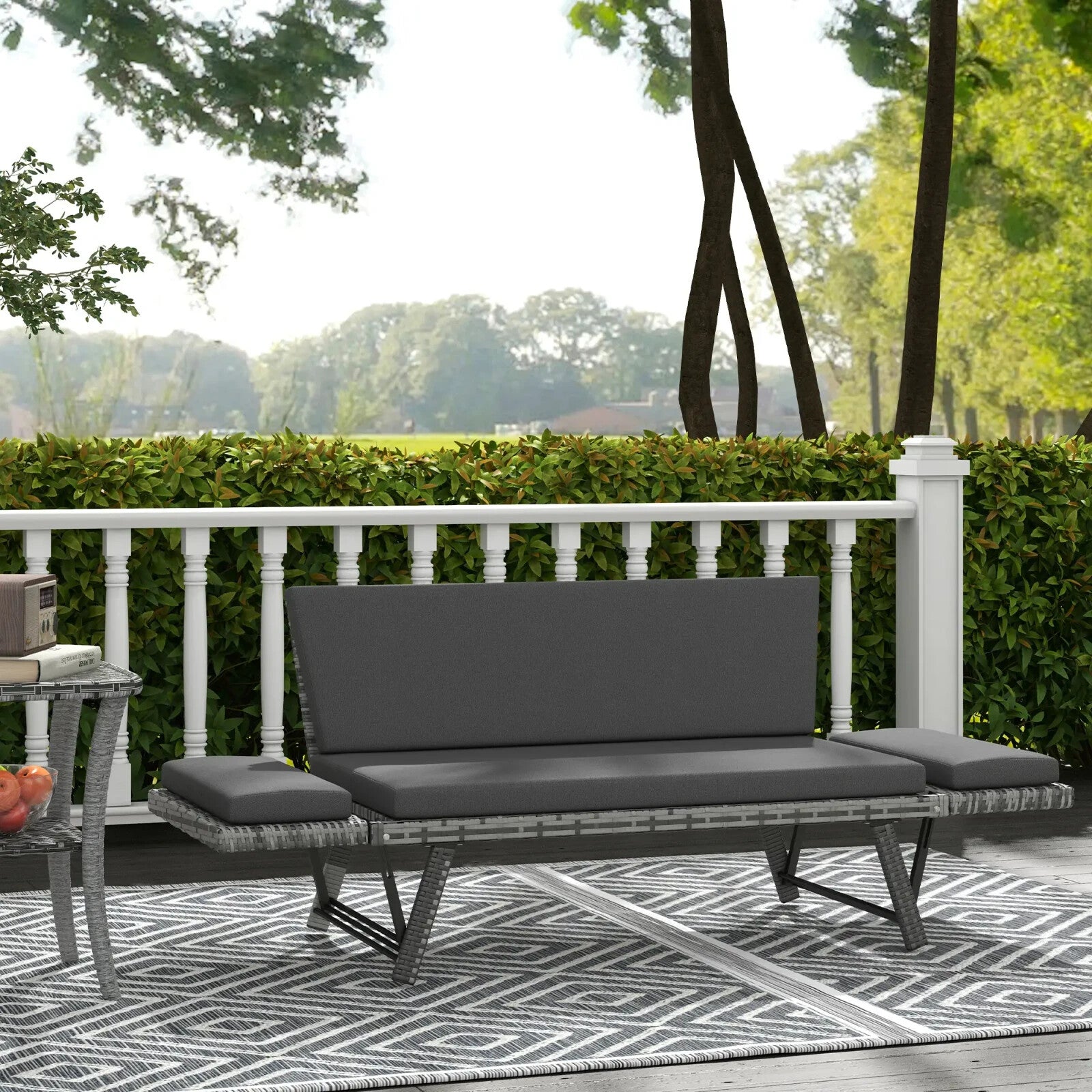 2 in 1 Rattan Folding Daybed Sofa Bench Garden Chaise Lounger with Cushion - Home and Garden Furniture Shop - rustic - furniture