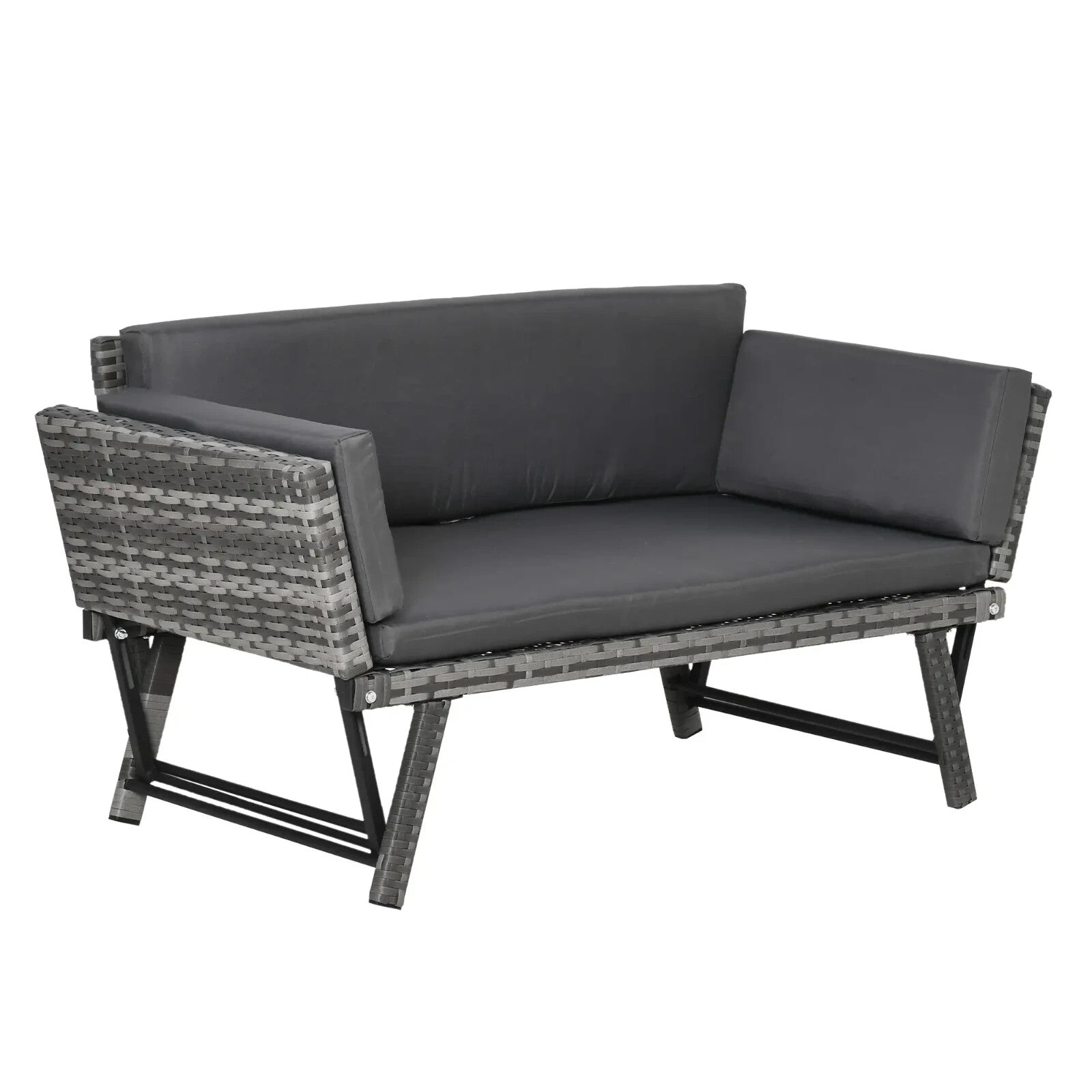 2 in 1 Rattan Folding Daybed Sofa Bench Garden Chaise Lounger with Cushion - Home and Garden Furniture Shop - rustic - furniture