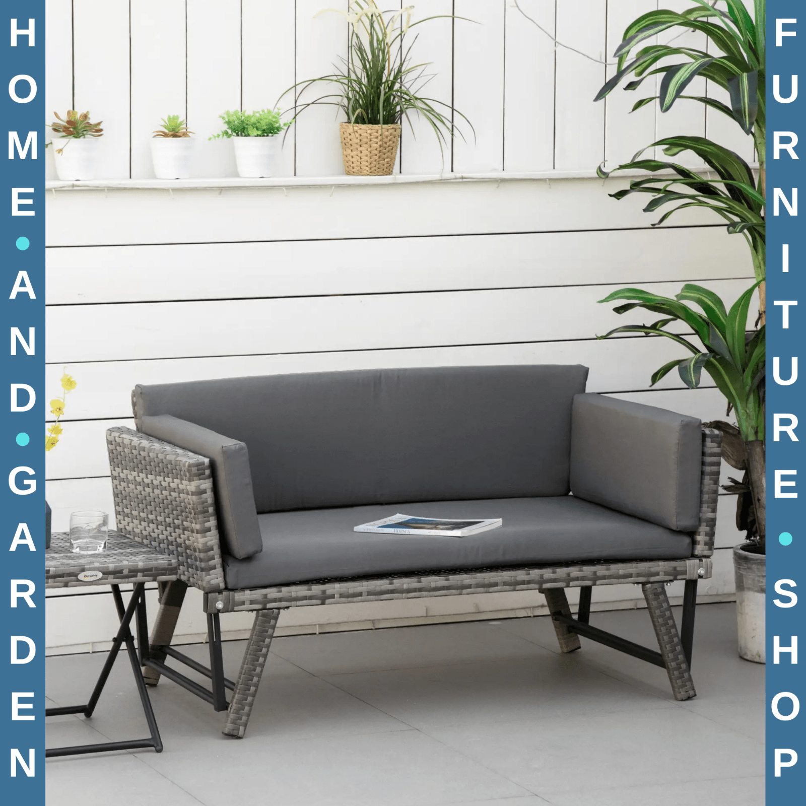 2 in 1 Rattan Folding Daybed Sofa Bench Garden Chaise Lounger with Cushion - Home and Garden Furniture Shop - rustic - furniture