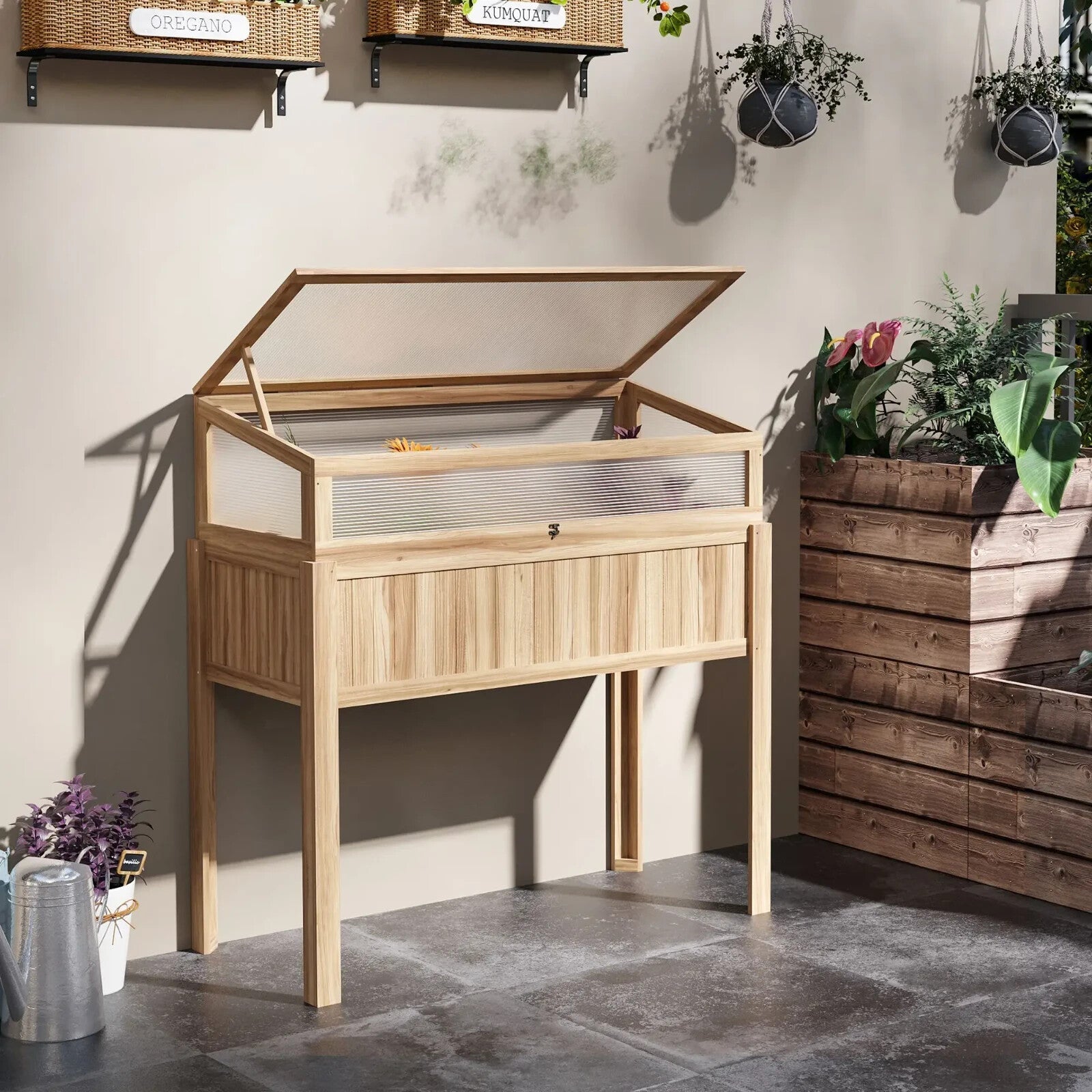 2 in 1 Wooden Cold Frame Greenhouse with Raised Planter and Open Top for Plants - Home and Garden Furniture Shop - rustic - furniture