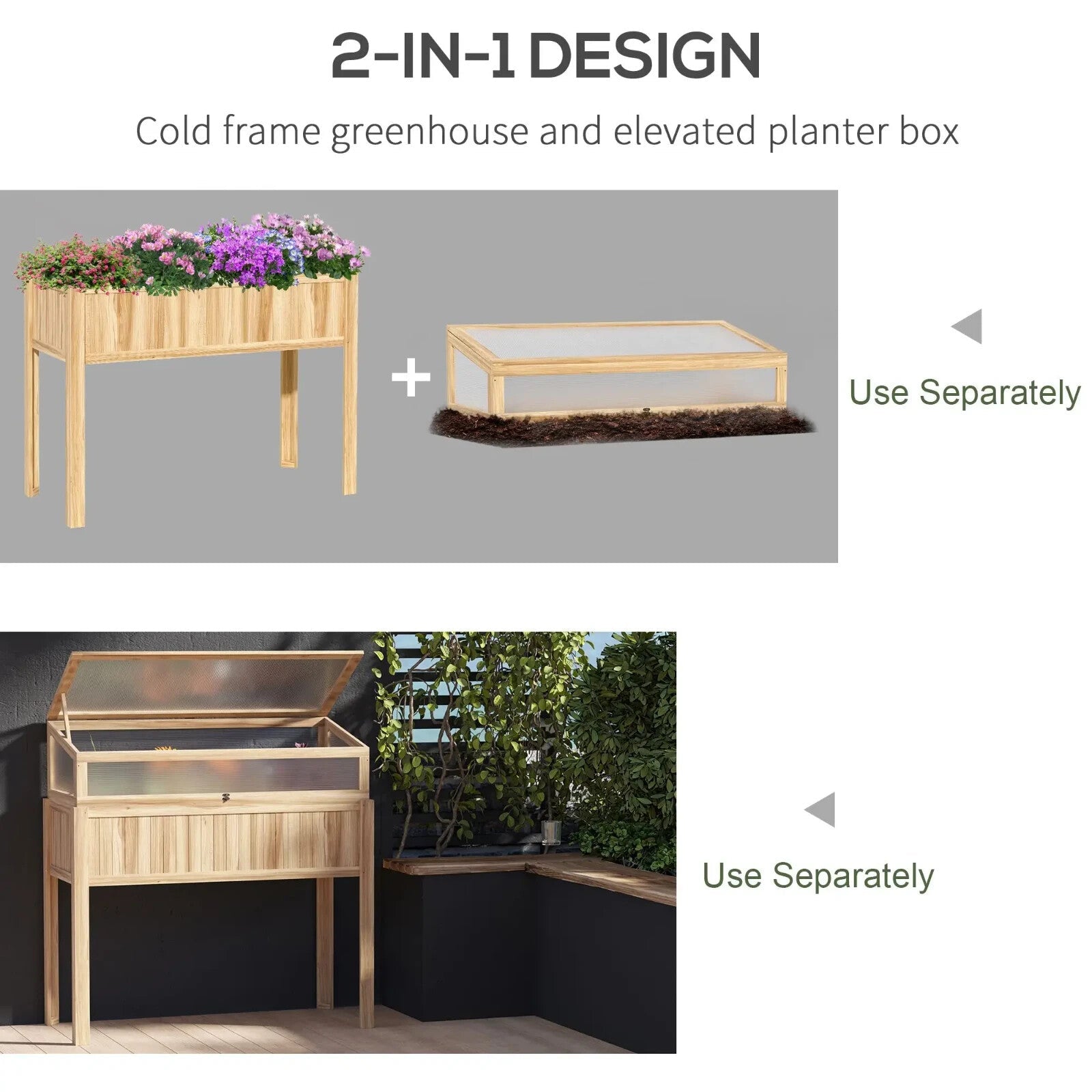 2 in 1 Wooden Cold Frame Greenhouse with Raised Planter and Open Top for Plants - Home and Garden Furniture Shop - rustic - furniture