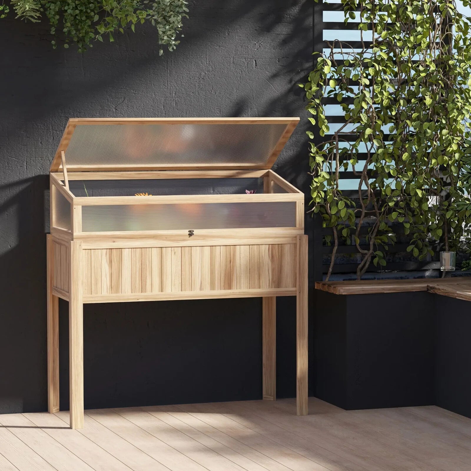 2 in 1 Wooden Cold Frame Greenhouse with Raised Planter and Open Top for Plants - Home and Garden Furniture Shop - rustic - furniture