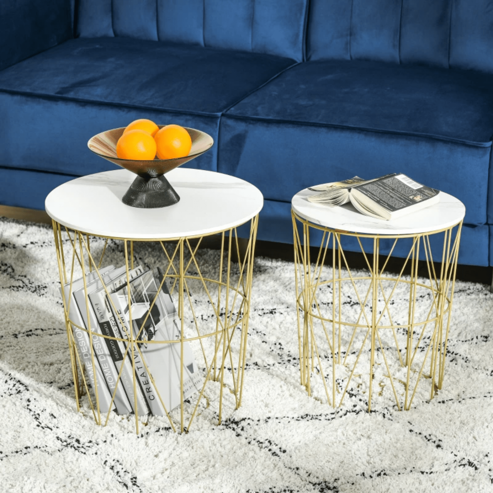2 Nesting Tables Set Side Tables Soda End Stands Removable Lid Gold Metal Legs - Home and Garden Furniture Shop - #rustic - furniture#