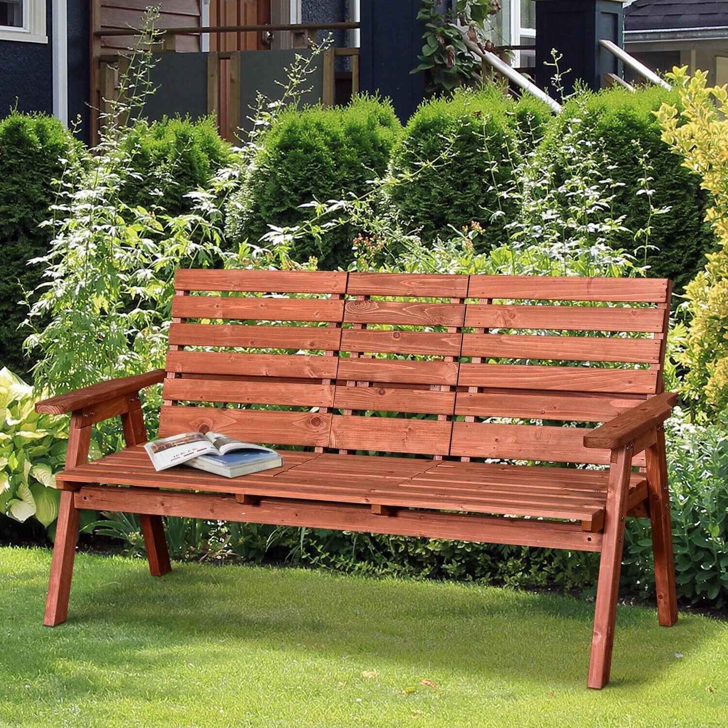 2 or 3 Seater Wooden Garden Bench Convertable Table w/ Armrests Patio Bench Seat - Home and Garden Furniture Shop - #rustic - furniture#