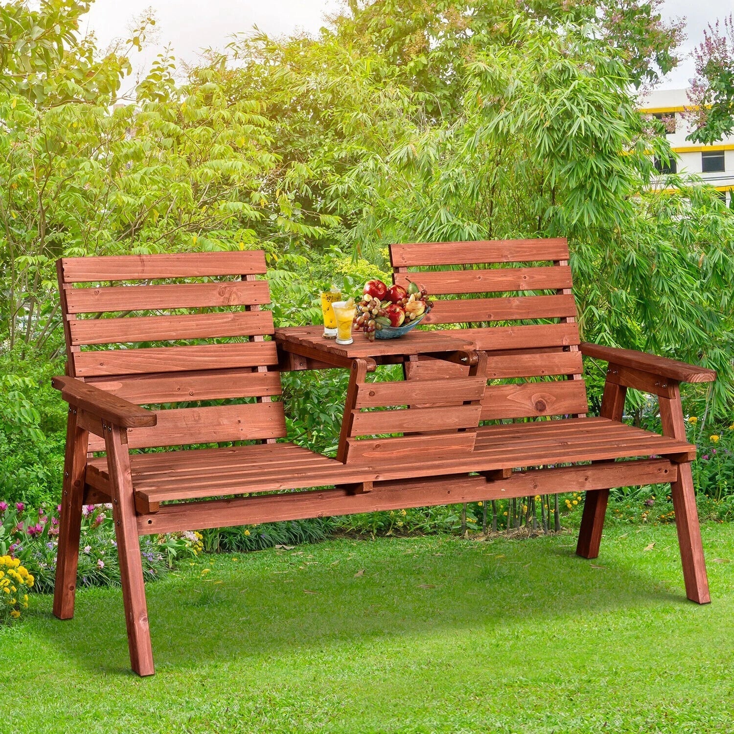 2 or 3 Seater Wooden Garden Bench Convertable Table w/ Armrests Patio Bench Seat - Home and Garden Furniture Shop - #rustic - furniture#
