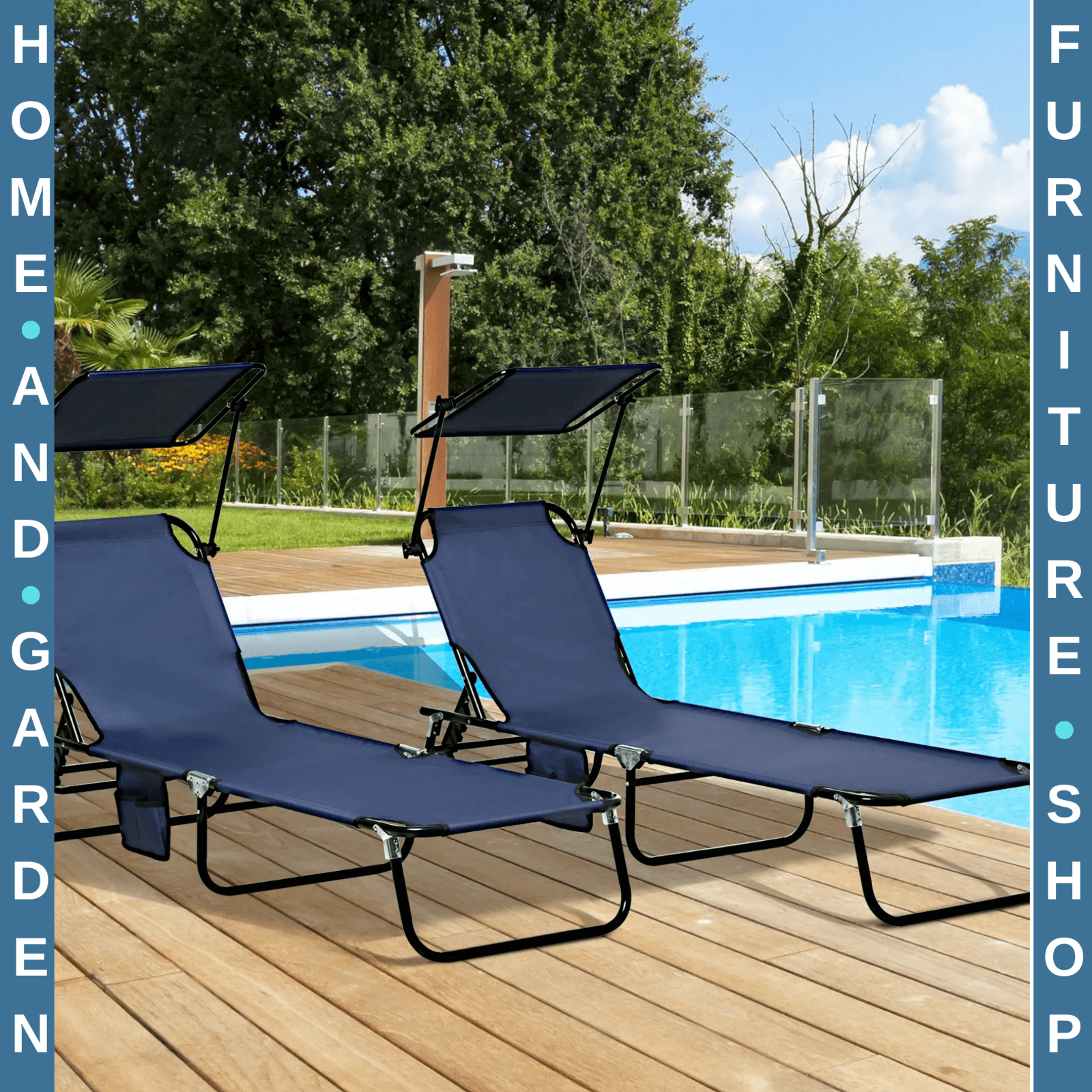 2 Pcs Folding Sun Loungers with Canopy Adjustable Recliner Chairs for Garden Use - Home and Garden Furniture Shop - rustic - furniture