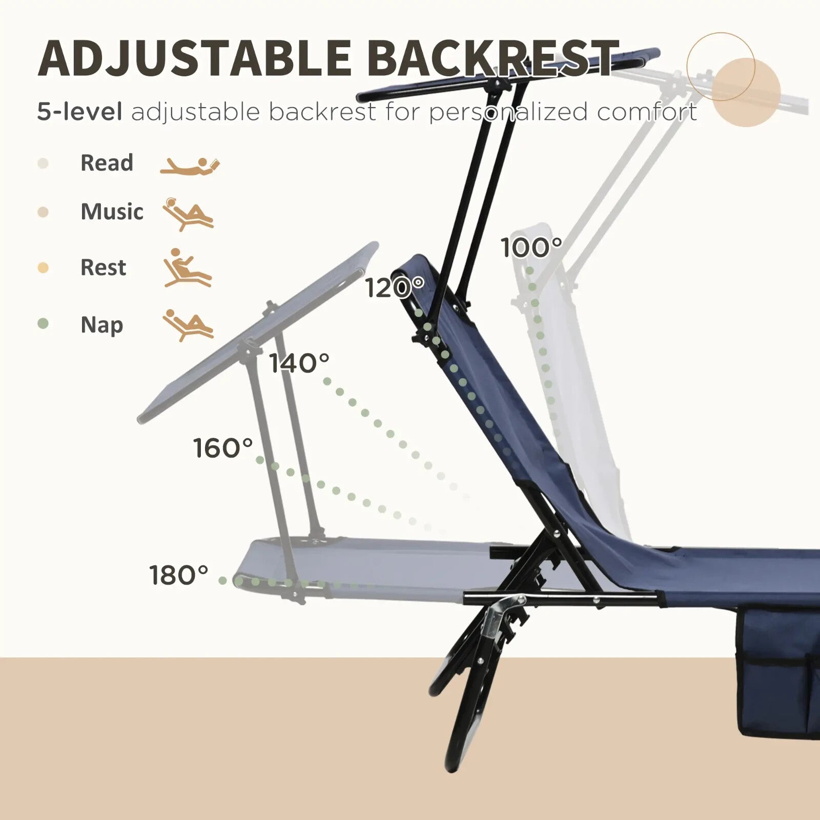 2 Pcs Folding Sun Loungers with Canopy Adjustable Recliner Chairs for Garden Use - Home and Garden Furniture Shop - rustic - furniture