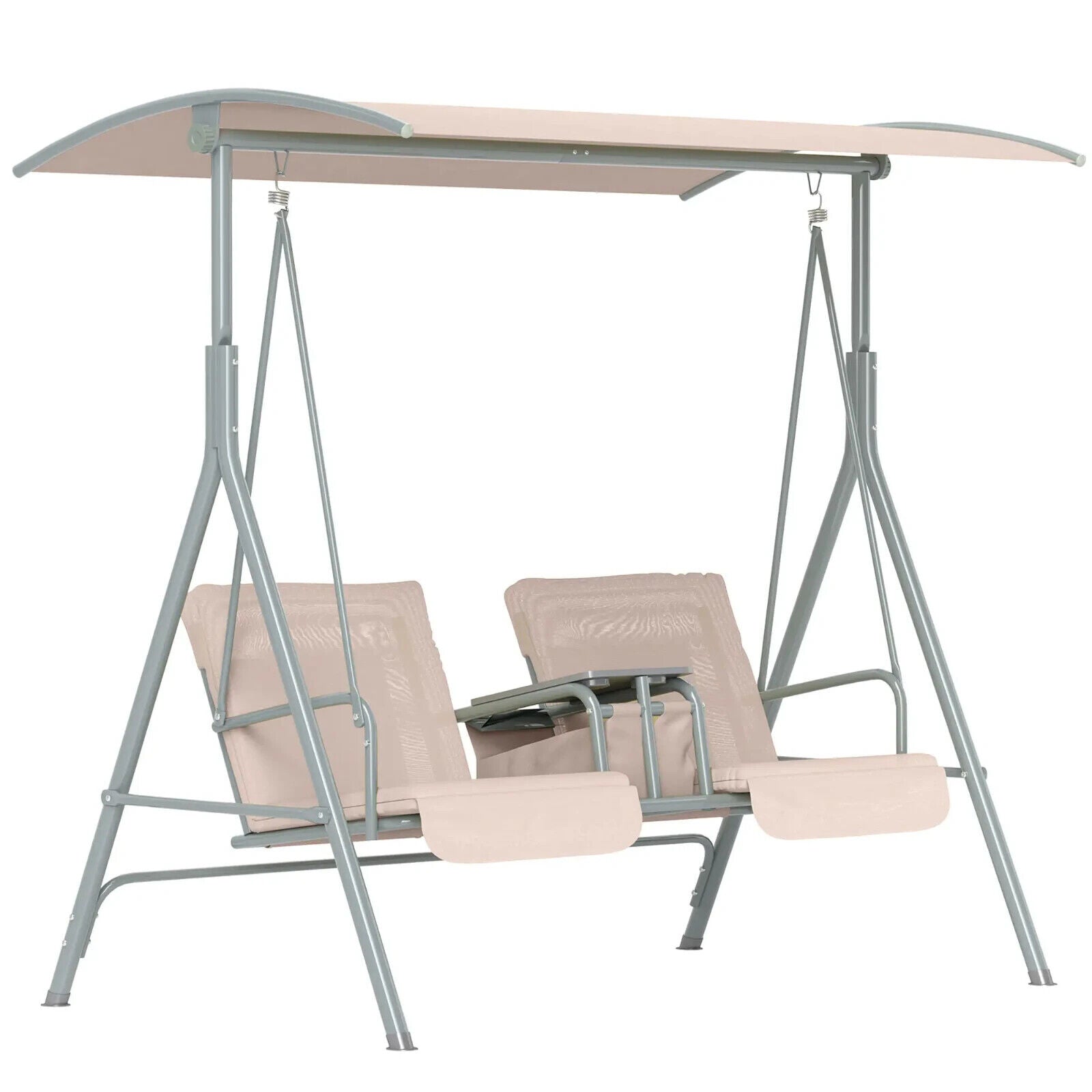 2 Person Patio Swing Chair Bench Canopy Shade Pivot Table Storage Console Beige - Home and Garden Furniture Shop - #rustic - furniture#