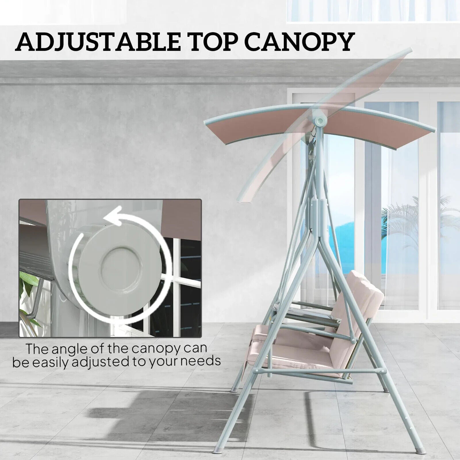 2 Person Patio Swing Chair Bench Canopy Shade Pivot Table Storage Console Beige - Home and Garden Furniture Shop - #rustic - furniture#