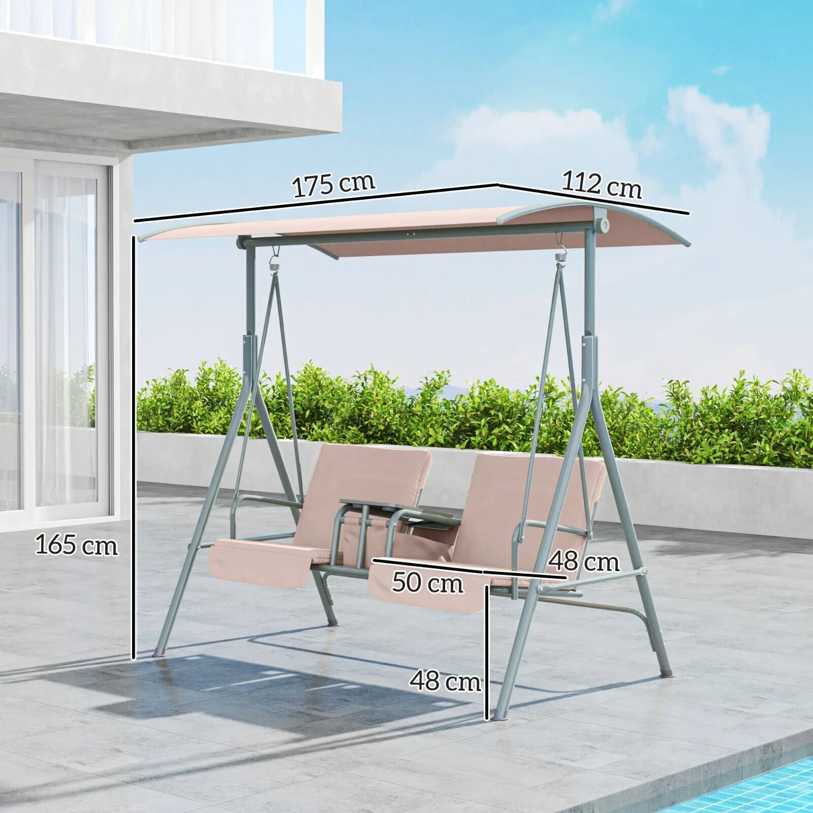 2 Person Patio Swing Chair Bench Canopy Shade Pivot Table Storage Console Beige - Home and Garden Furniture Shop - #rustic - furniture#