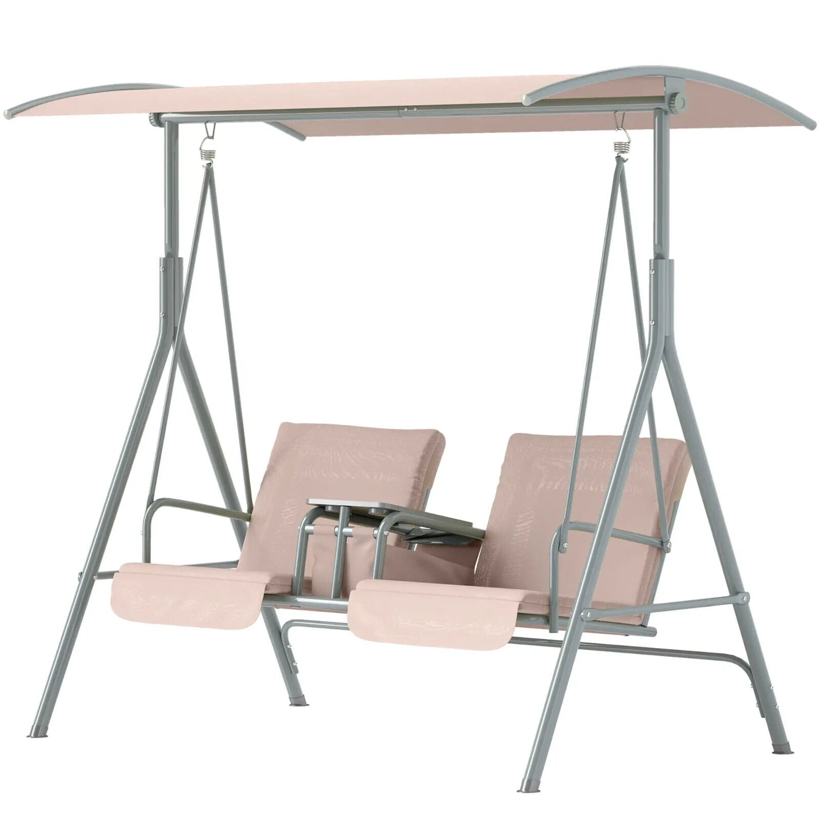 2 Person Patio Swing Chair Bench Canopy Shade Pivot Table Storage Console Beige - Home and Garden Furniture Shop - #rustic - furniture#