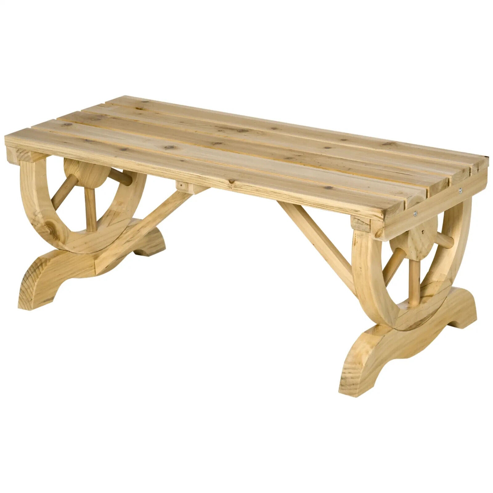 2 Person Rustic Wooden Garden Bench with Wheel Legs & Slatted Seat for Patio Use - Home and Garden Furniture Shop - #rustic - furniture#