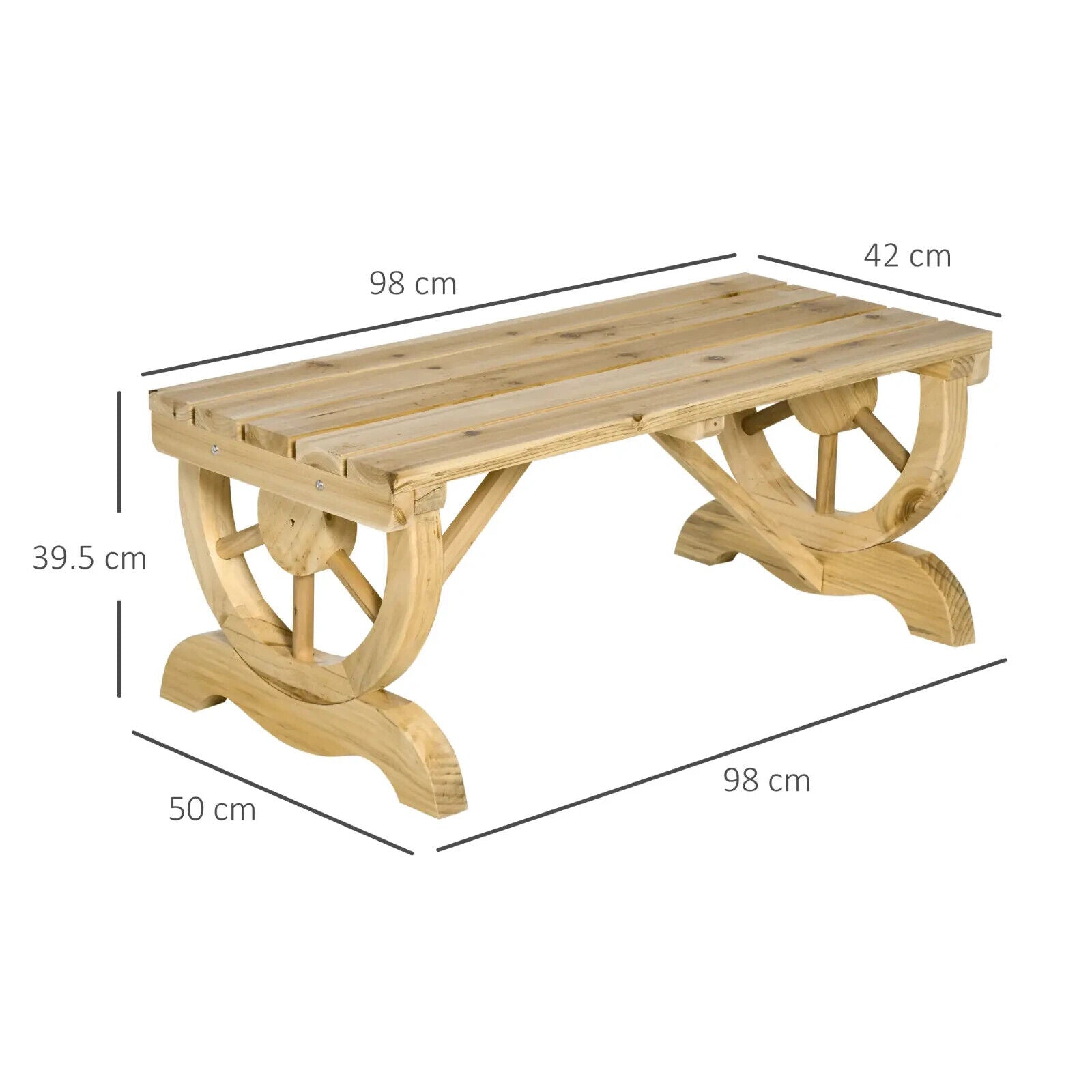 2 Person Rustic Wooden Garden Bench with Wheel Legs & Slatted Seat for Patio Use - Home and Garden Furniture Shop - #rustic - furniture#