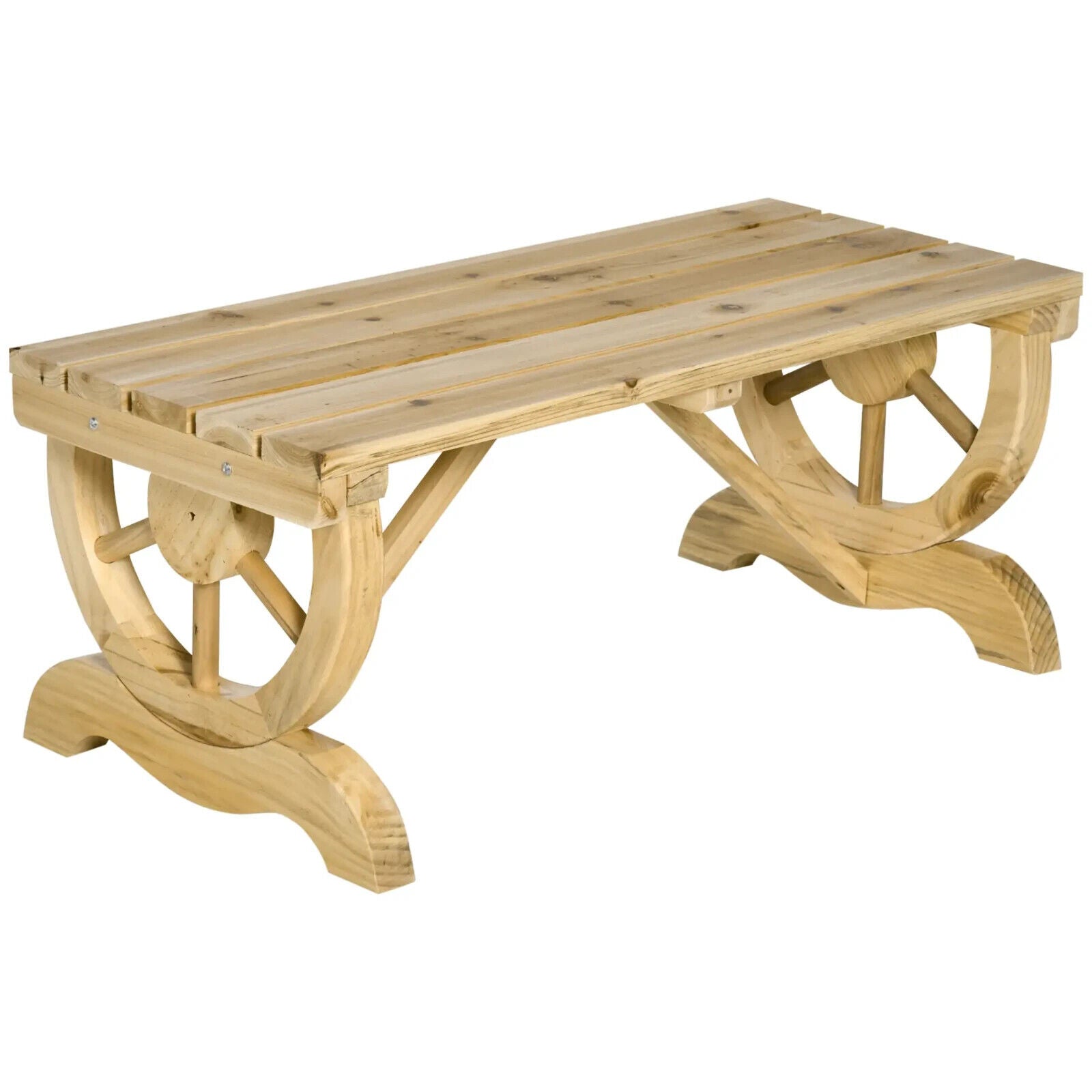 2 Person Rustic Wooden Garden Bench with Wheel Legs & Slatted Seat for Patio Use - Home and Garden Furniture Shop - #rustic - furniture#