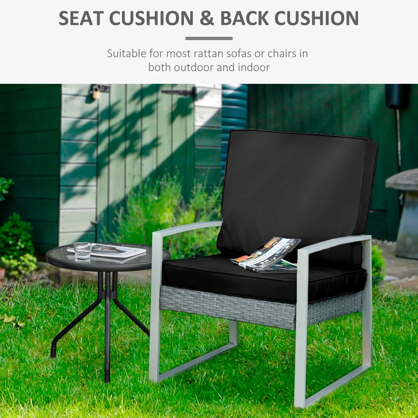 2 Piece Cushion Set with Seat and Back Pad for Rattan Sofa Chair Indoor Outdoor - Home and Garden Furniture Shop - #rustic - furniture#