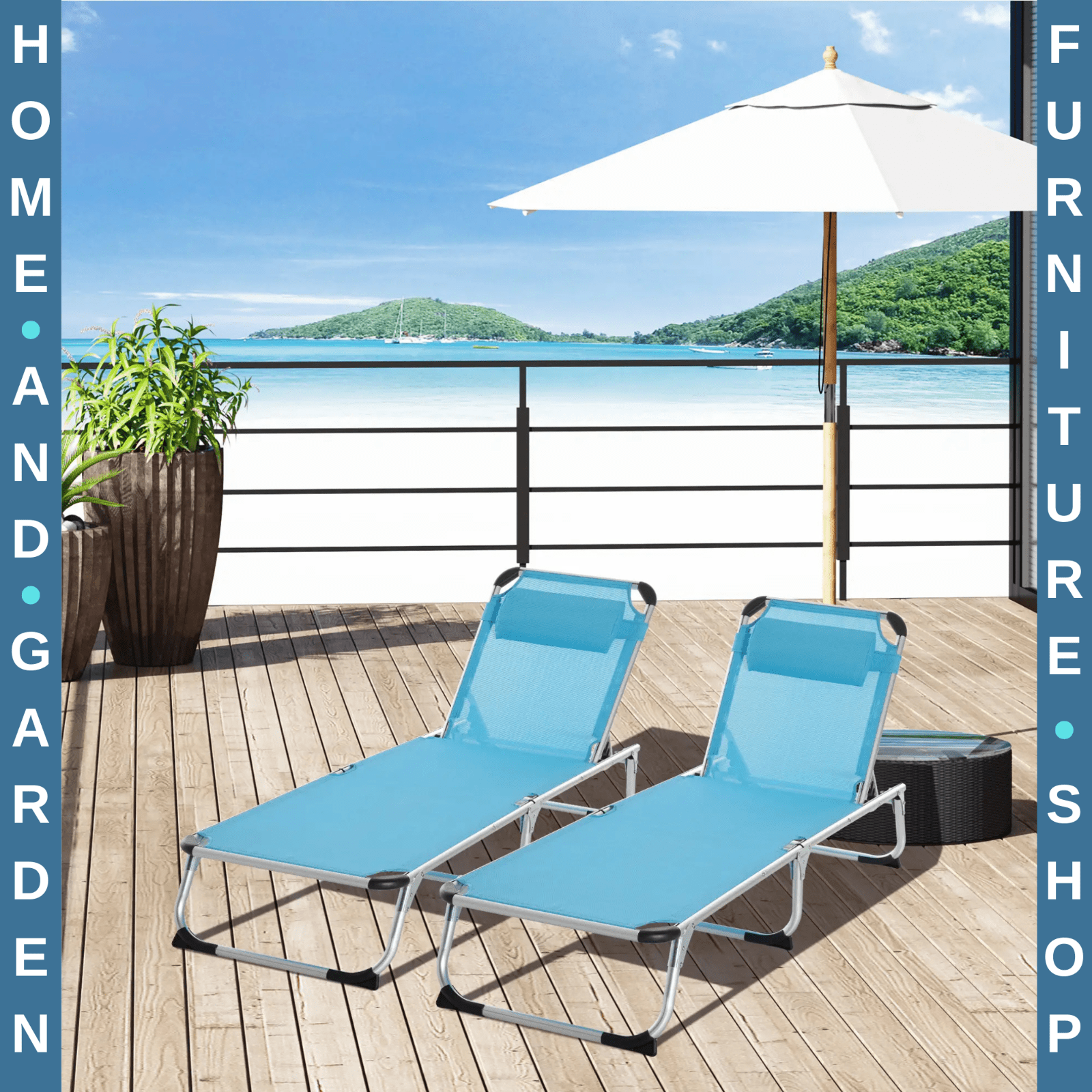 2 Piece Foldable Outdoor Sun Lounger with Pillow 5 - Level Adjustable Reclining - Home and Garden Furniture Shop - #rustic - furniture#