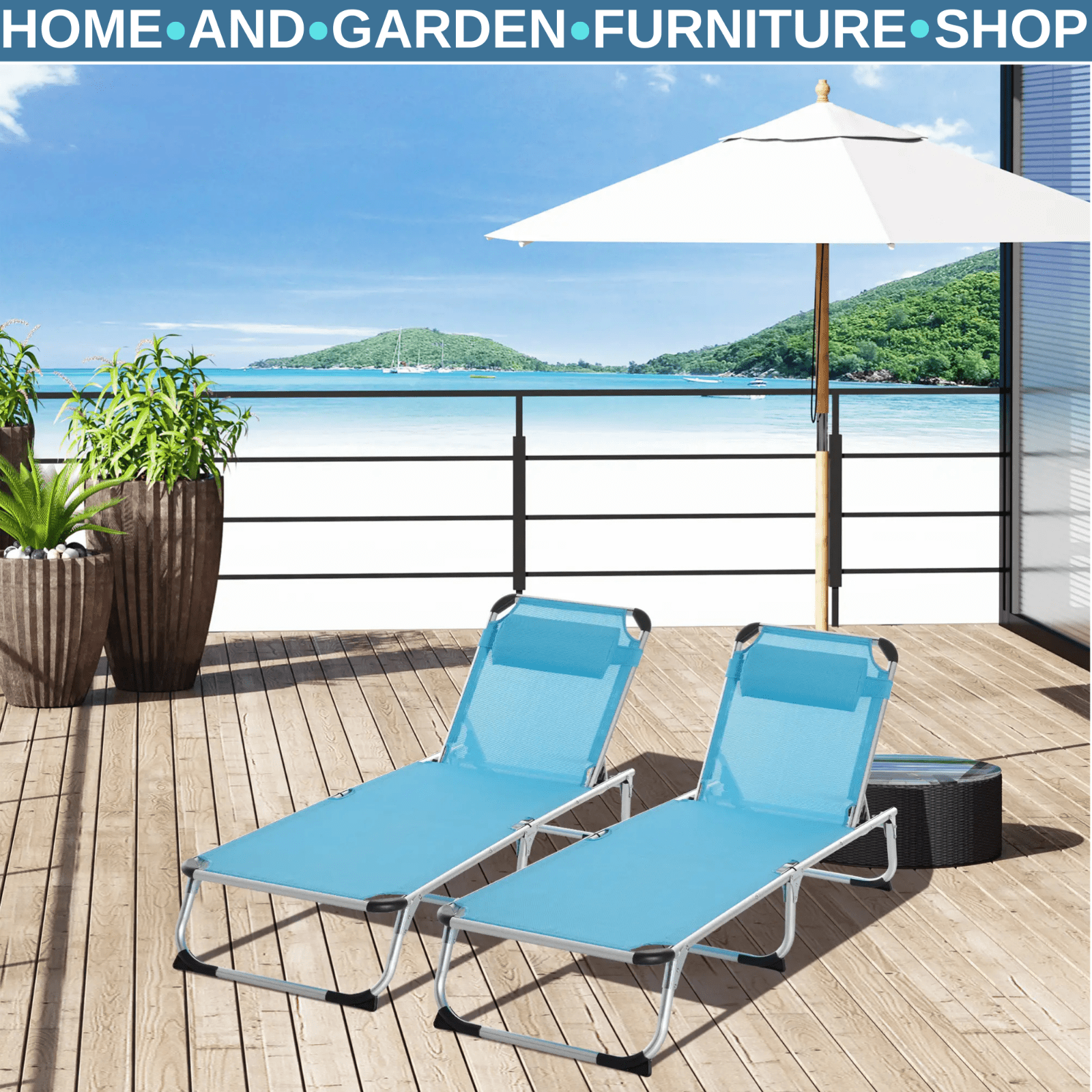 2 Piece Foldable Outdoor Sun Lounger with Pillow 5 - Level Adjustable Reclining - Home and Garden Furniture Shop - #rustic - furniture#