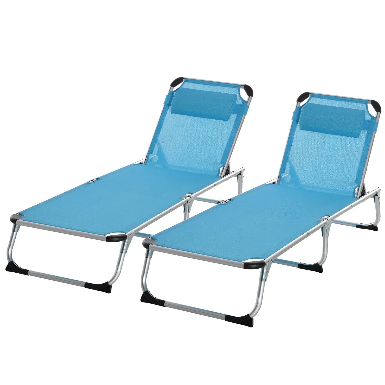 2 Piece Foldable Outdoor Sun Lounger with Pillow 5 - Level Adjustable Reclining - Home and Garden Furniture Shop - #rustic - furniture#