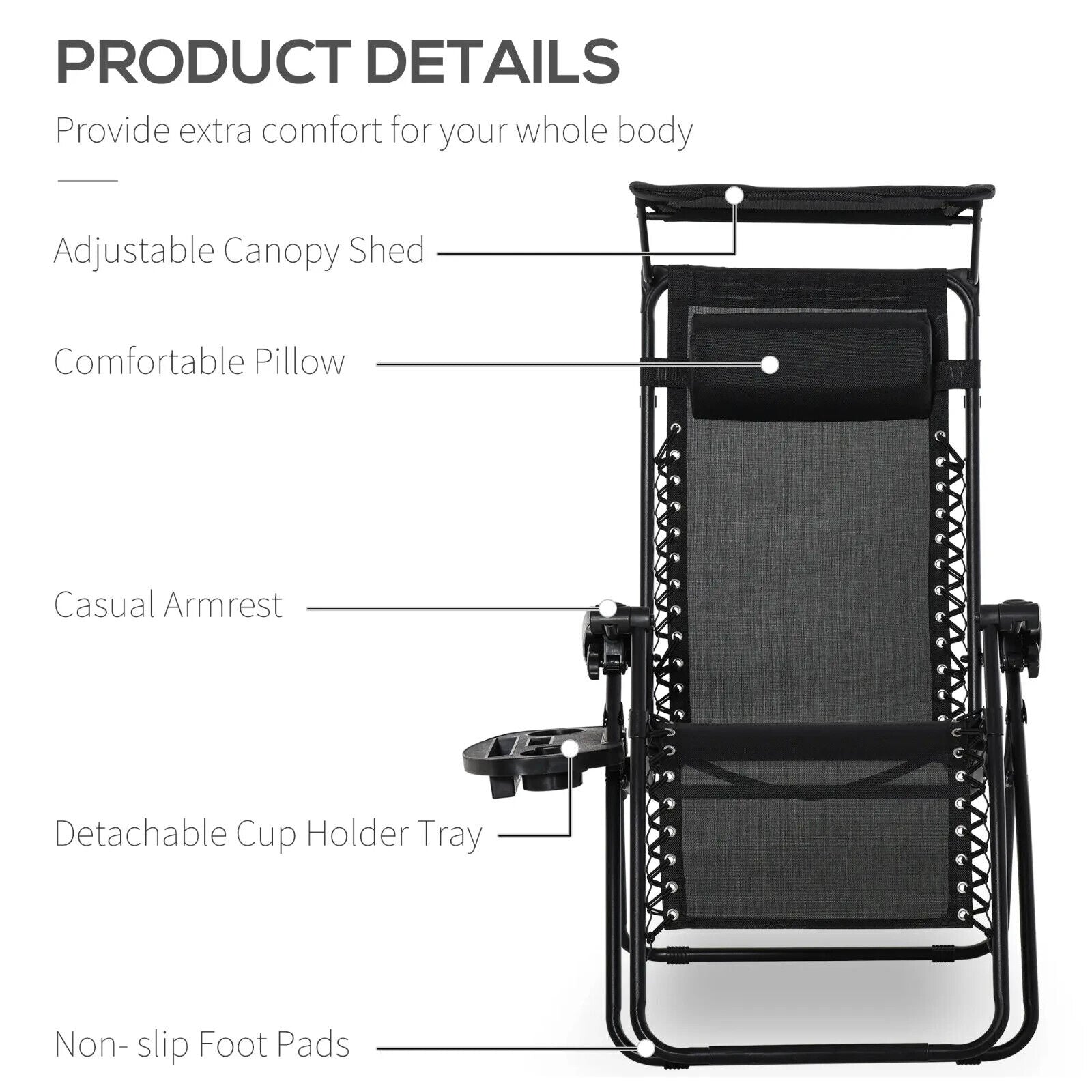 2 Piece Foldable Zero Gravity Garden Chair with Reclining Back & Headrest Black - Home and Garden Furniture Shop - #rustic - furniture#