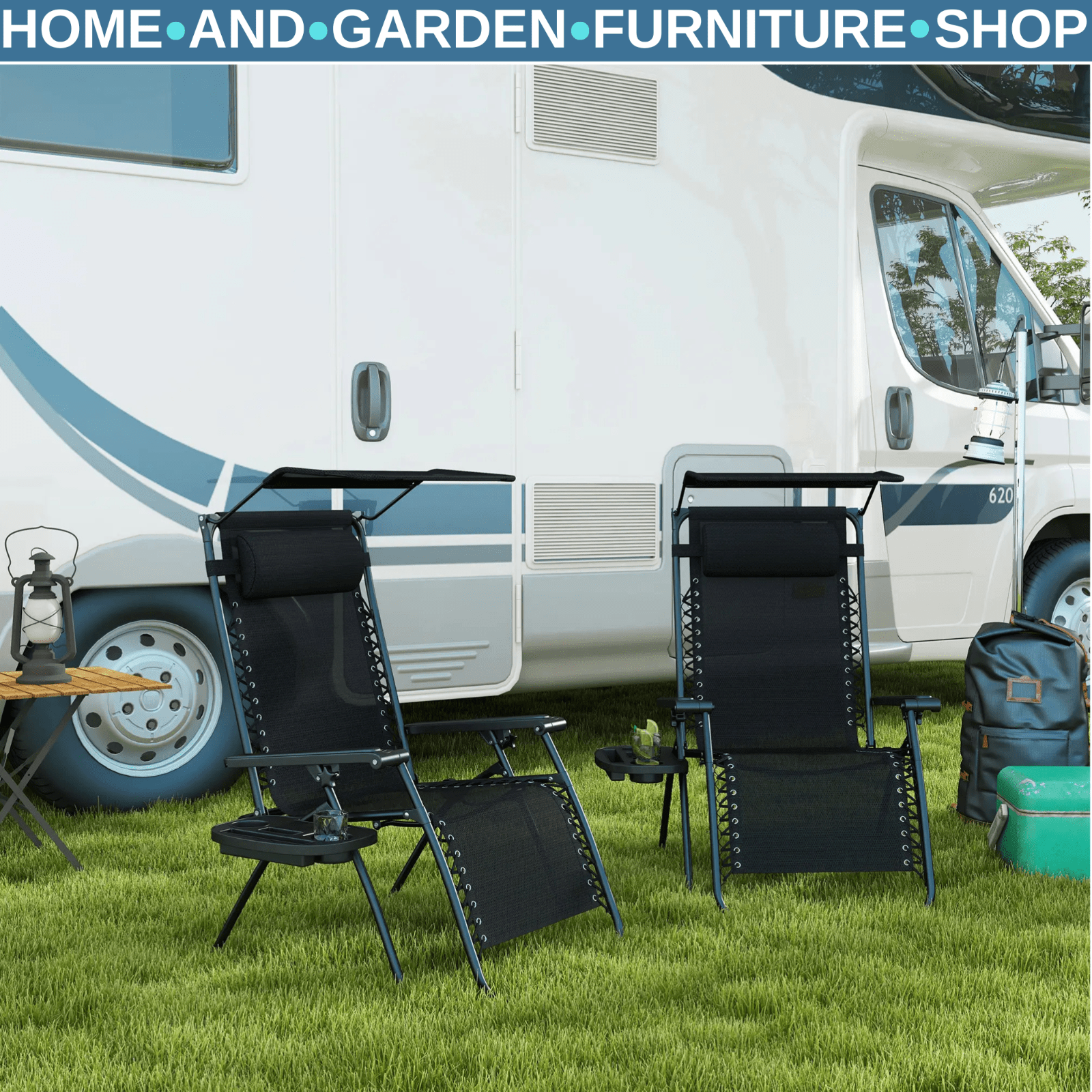 2 Piece Foldable Zero Gravity Garden Chair with Reclining Back & Headrest Black - Home and Garden Furniture Shop - #rustic - furniture#