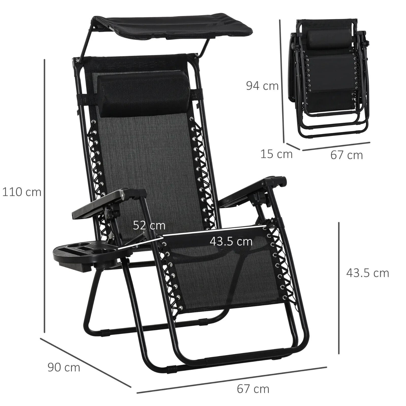 2 Piece Foldable Zero Gravity Garden Chair with Reclining Back & Headrest Black - Home and Garden Furniture Shop - #rustic - furniture#