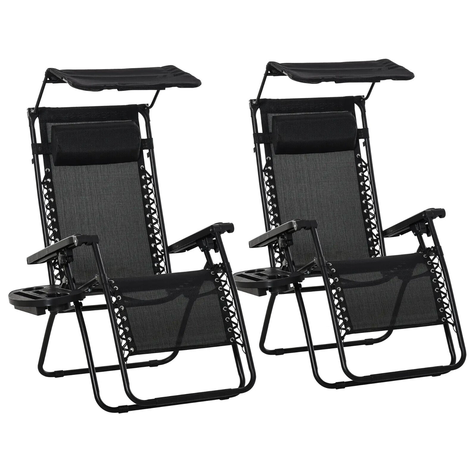 2 Piece Foldable Zero Gravity Garden Chair with Reclining Back & Headrest Black - Home and Garden Furniture Shop - #rustic - furniture#