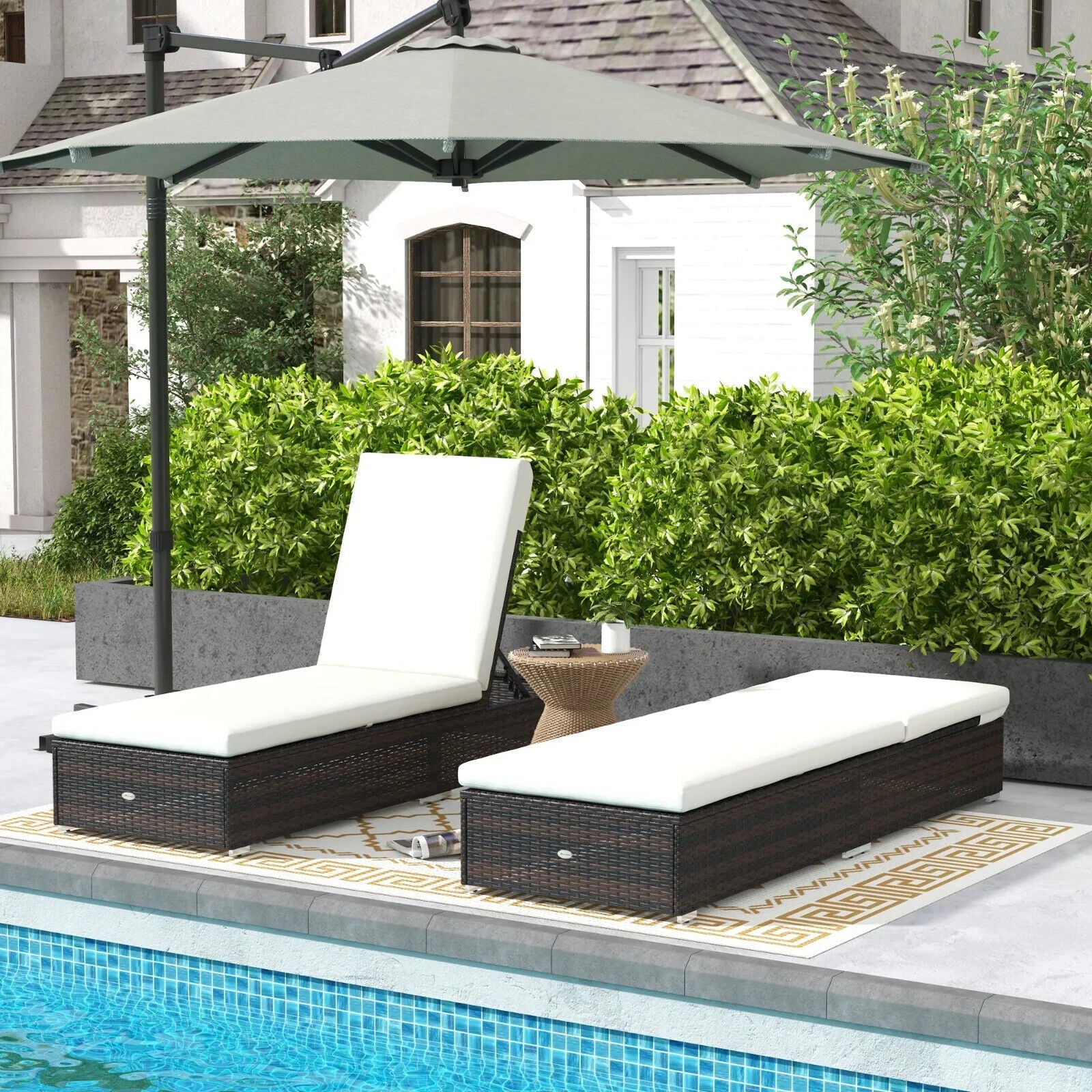 2 Piece Folding Reclining Sun Lounger Chairs with Adjustable Sun Shade for Beach - Home and Garden Furniture Shop - #rustic - furniture#
