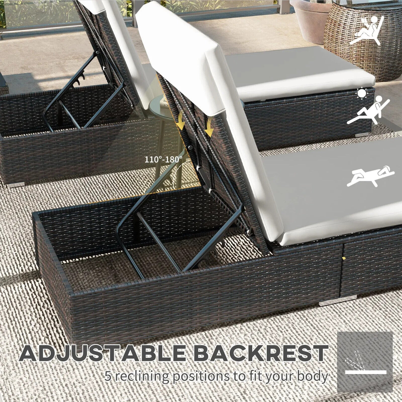 2 Piece Folding Reclining Sun Lounger Chairs with Adjustable Sun Shade for Beach - Home and Garden Furniture Shop - #rustic - furniture#