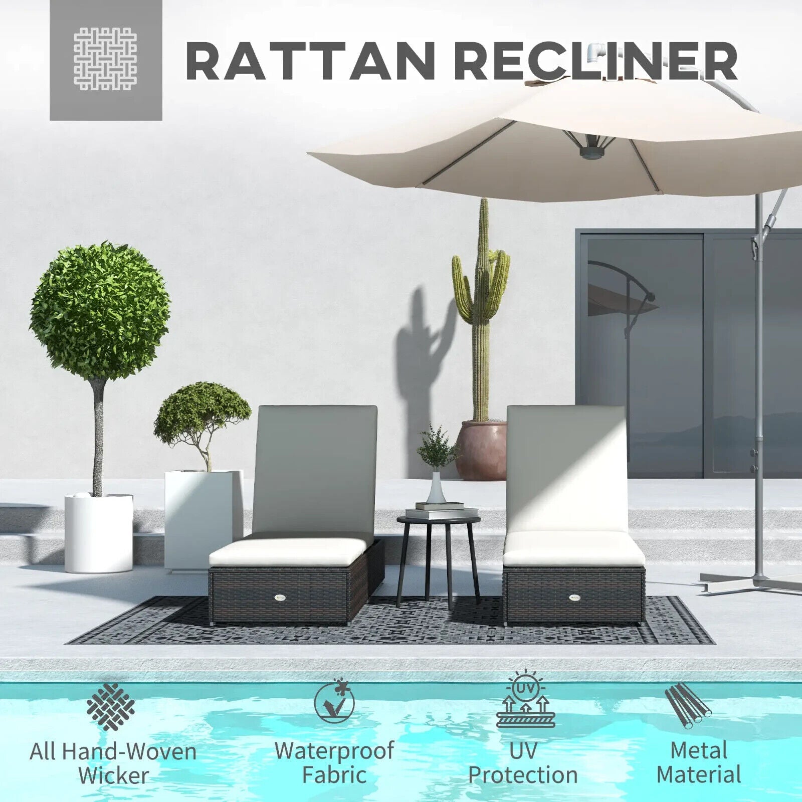 2 Piece Folding Reclining Sun Lounger Chairs with Adjustable Sun Shade for Beach - Home and Garden Furniture Shop - #rustic - furniture#