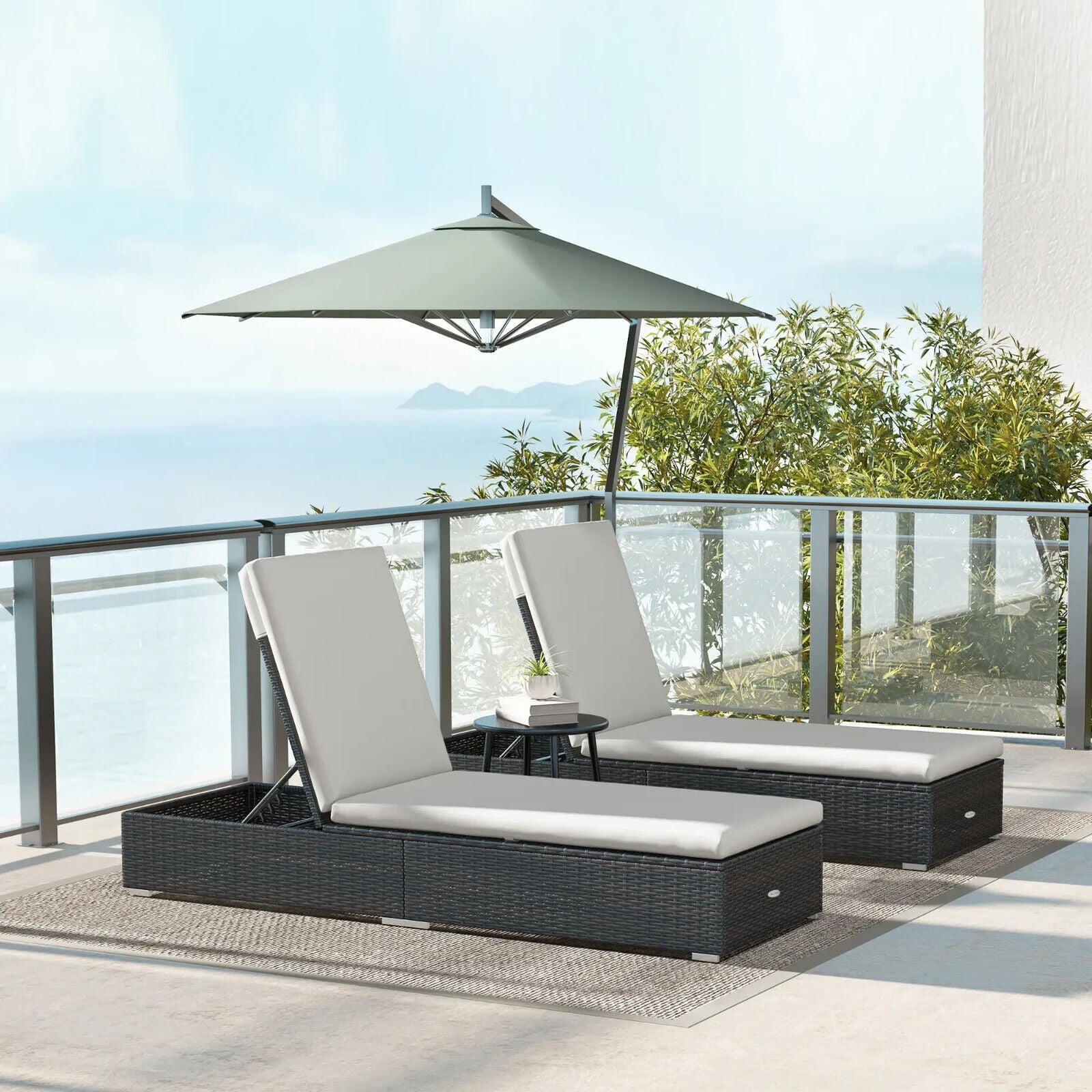2 Piece Folding Reclining Sun Lounger Chairs with Adjustable Sun Shade for Beach - Home and Garden Furniture Shop - #rustic - furniture#