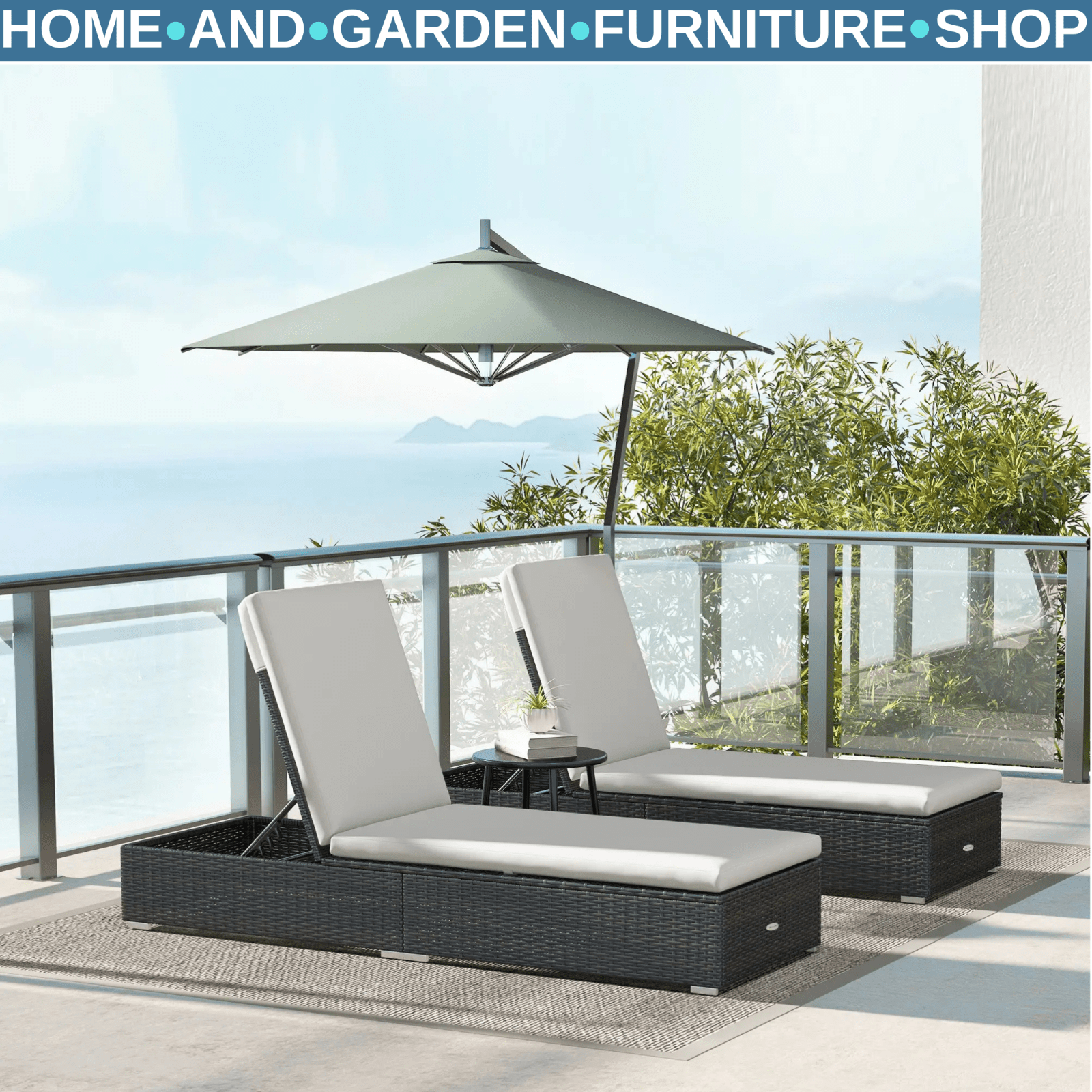 2 Piece Folding Reclining Sun Lounger Chairs with Adjustable Sun Shade for Beach - Home and Garden Furniture Shop - #rustic - furniture#
