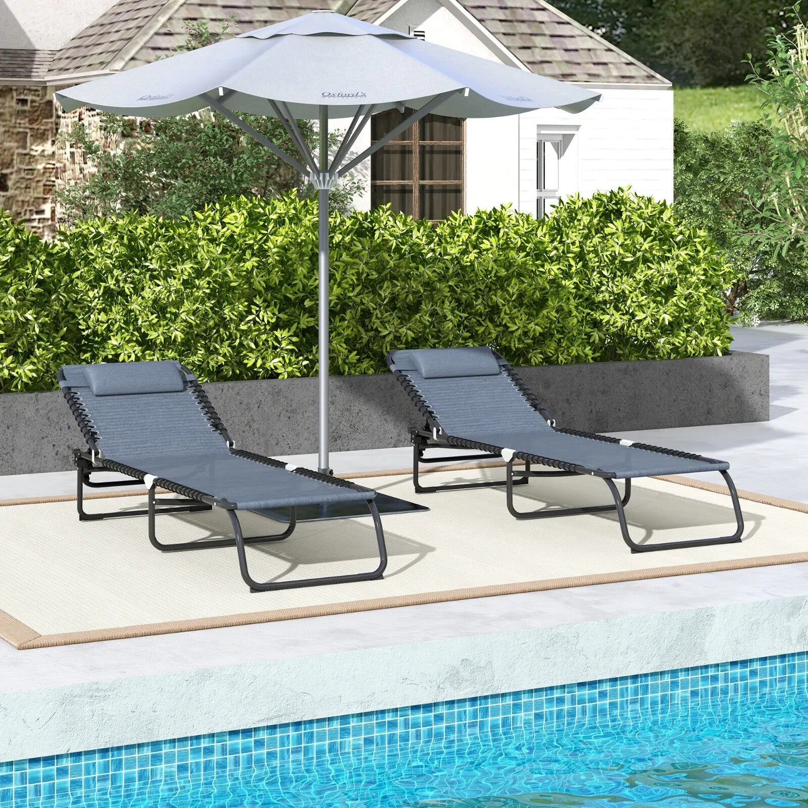 2 Piece Folding Sun Lounger Set with 4 Position Recliner Garden Camping Chairs - Home and Garden Furniture Shop - rustic - furniture