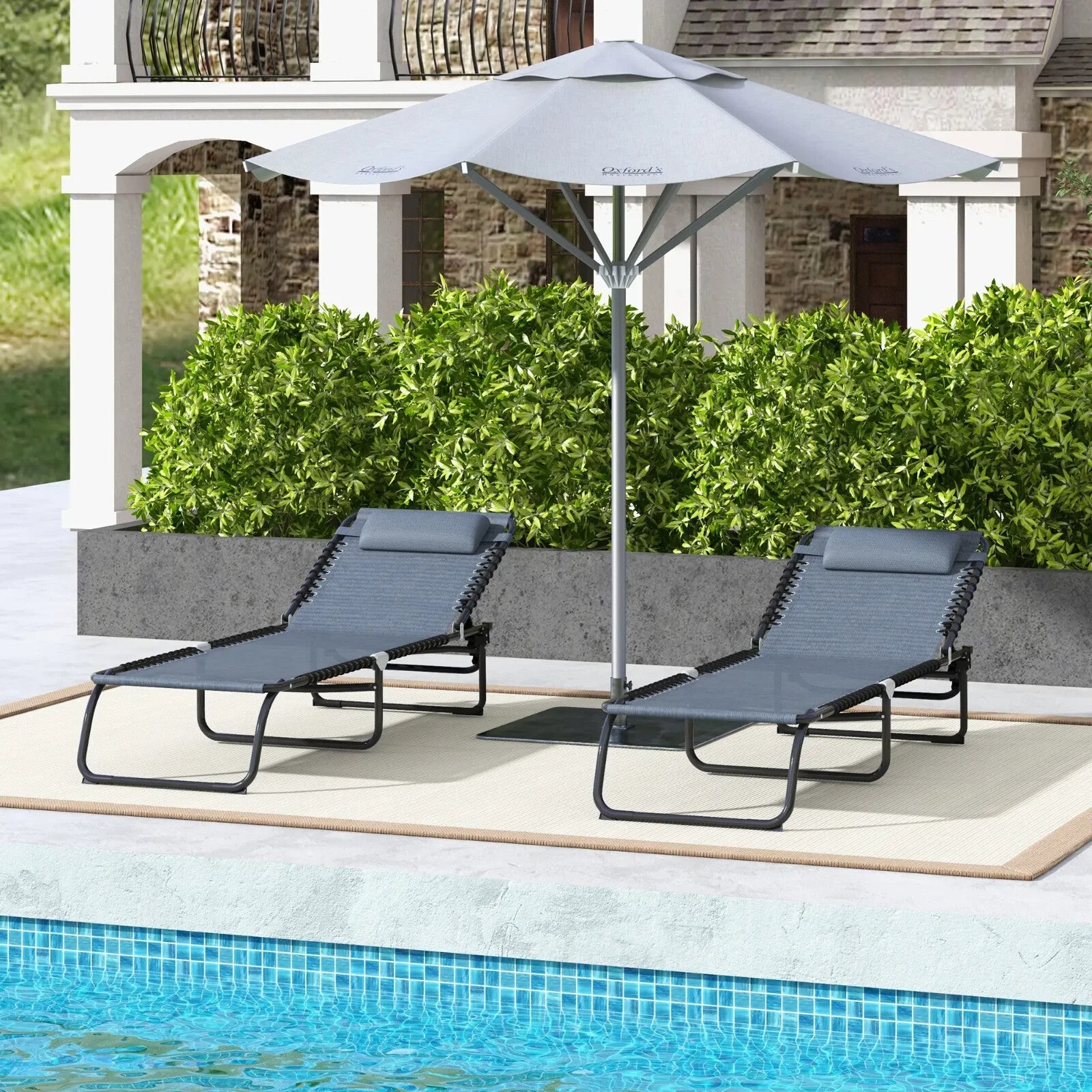 2 Piece Folding Sun Lounger Set with 4 Position Recliner Garden Camping Chairs - Home and Garden Furniture Shop - rustic - furniture