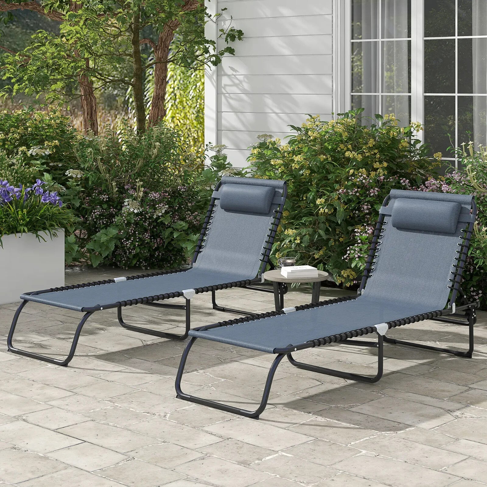 2 Piece Folding Sun Lounger Set with 4 Position Recliner Garden Camping Chairs - Home and Garden Furniture Shop - rustic - furniture
