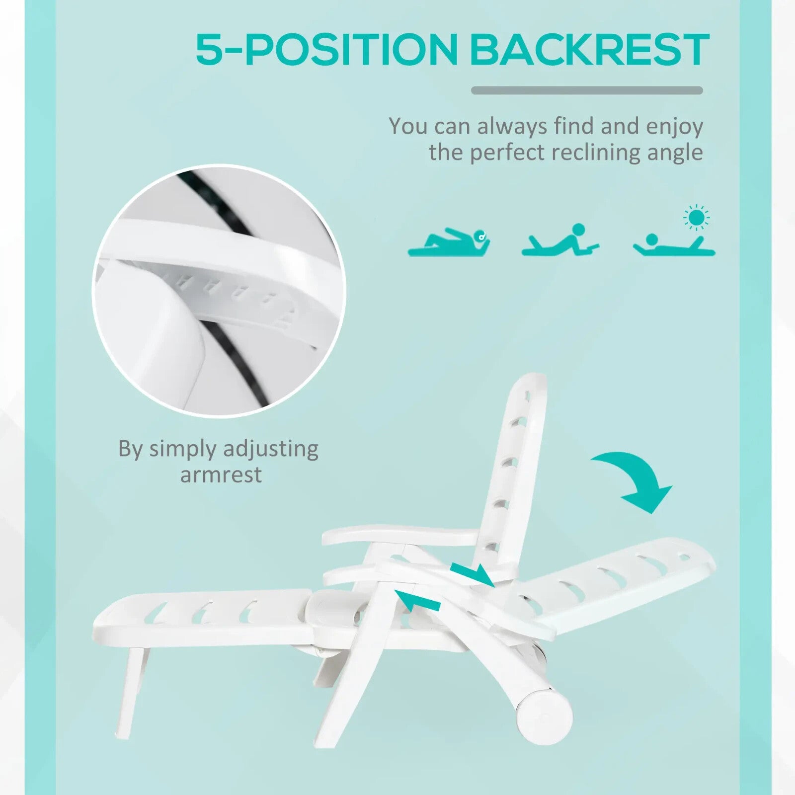 2 Piece Folding Sun Lounger Set with Wheels 5 Position Recliner Garden Chairs - Home and Garden Furniture Shop - rustic - furniture