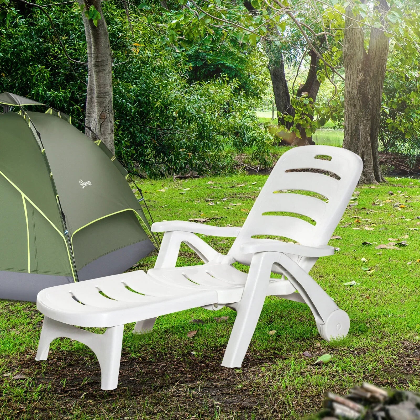 2 Piece Folding Sun Lounger Set with Wheels 5 Position Recliner Garden Chairs - Home and Garden Furniture Shop - rustic - furniture